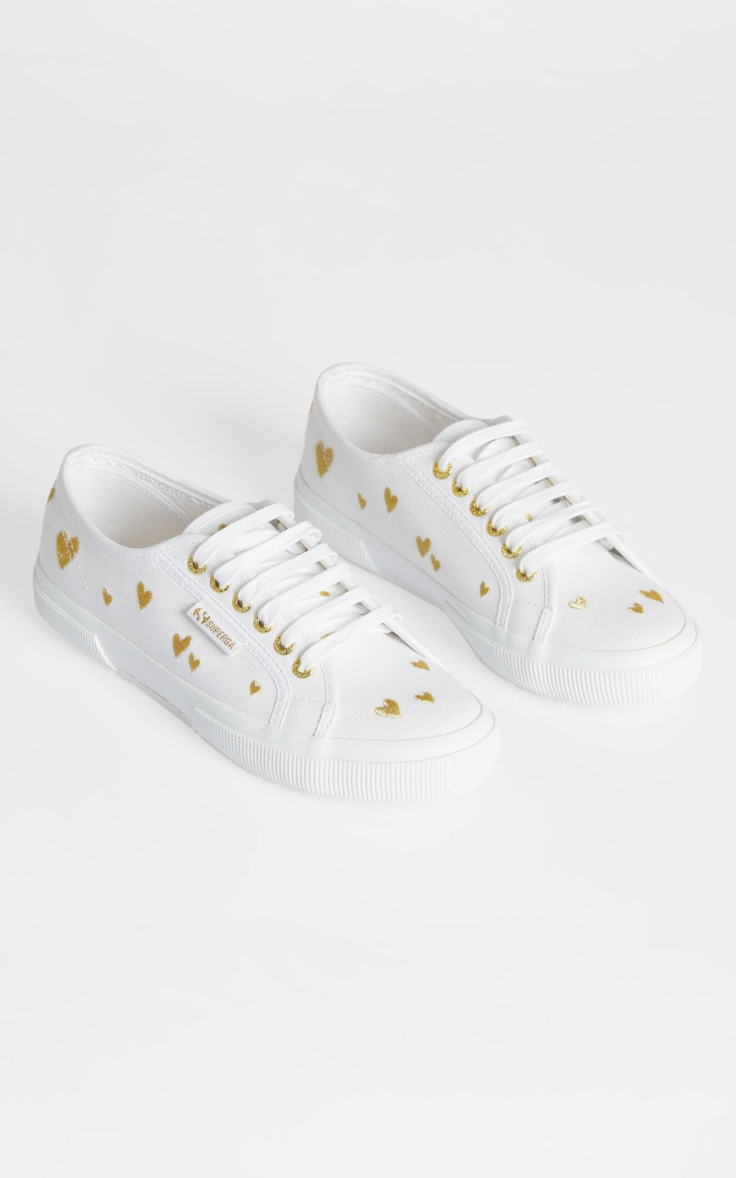 Superga - 2750 Hearts Embroidery Sneakers in A1Z White - Gold Hearts