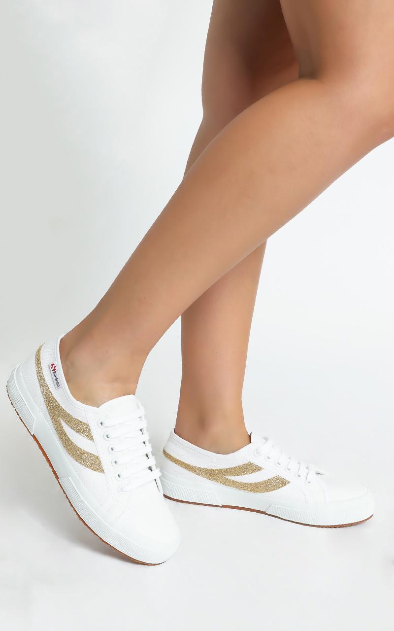 Superga - 2750 Swallowtail Micro Glitter Sneaker in White and Yellow Gold