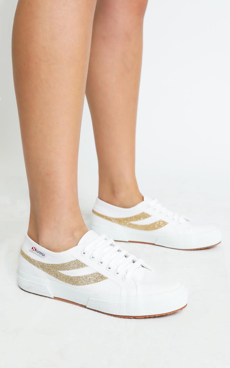 Superga - 2750 Swallowtail Micro Glitter Sneaker in White and Yellow Gold