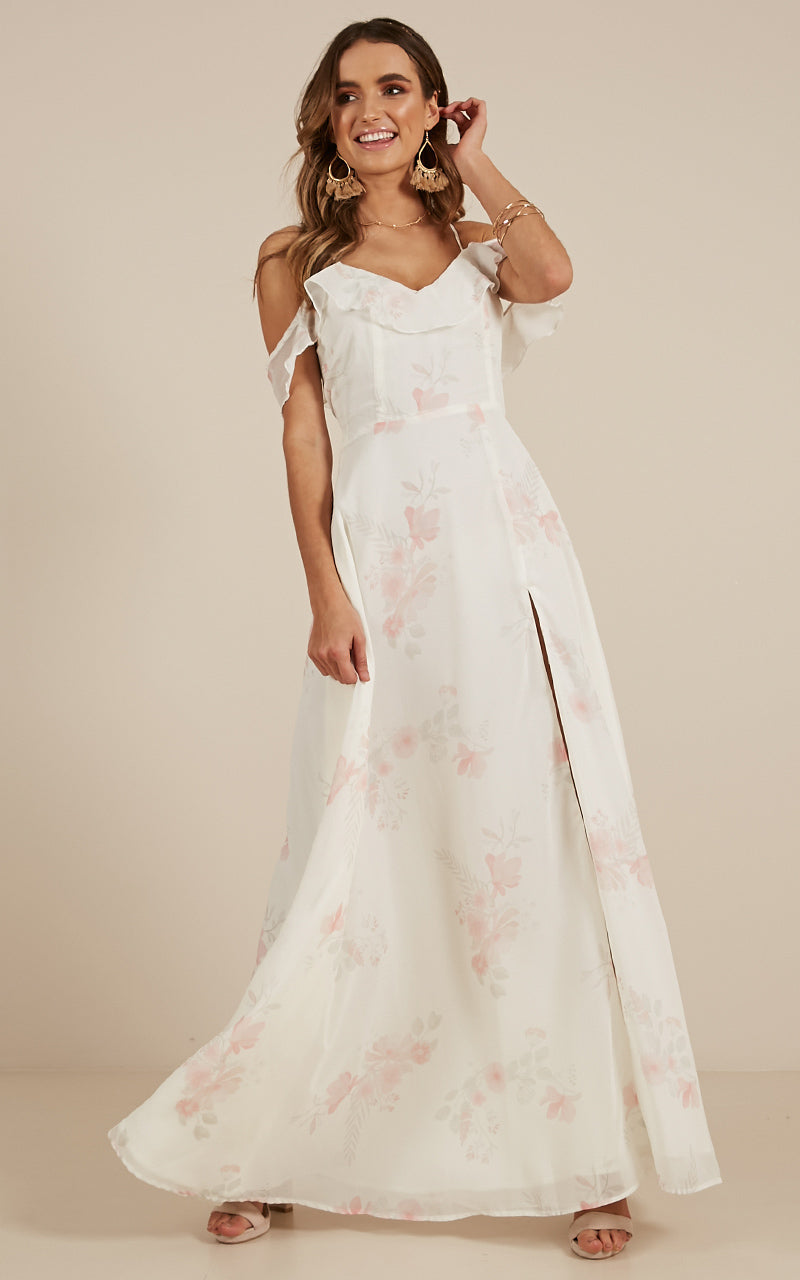 Sway Away Maxi Dress In White Floral