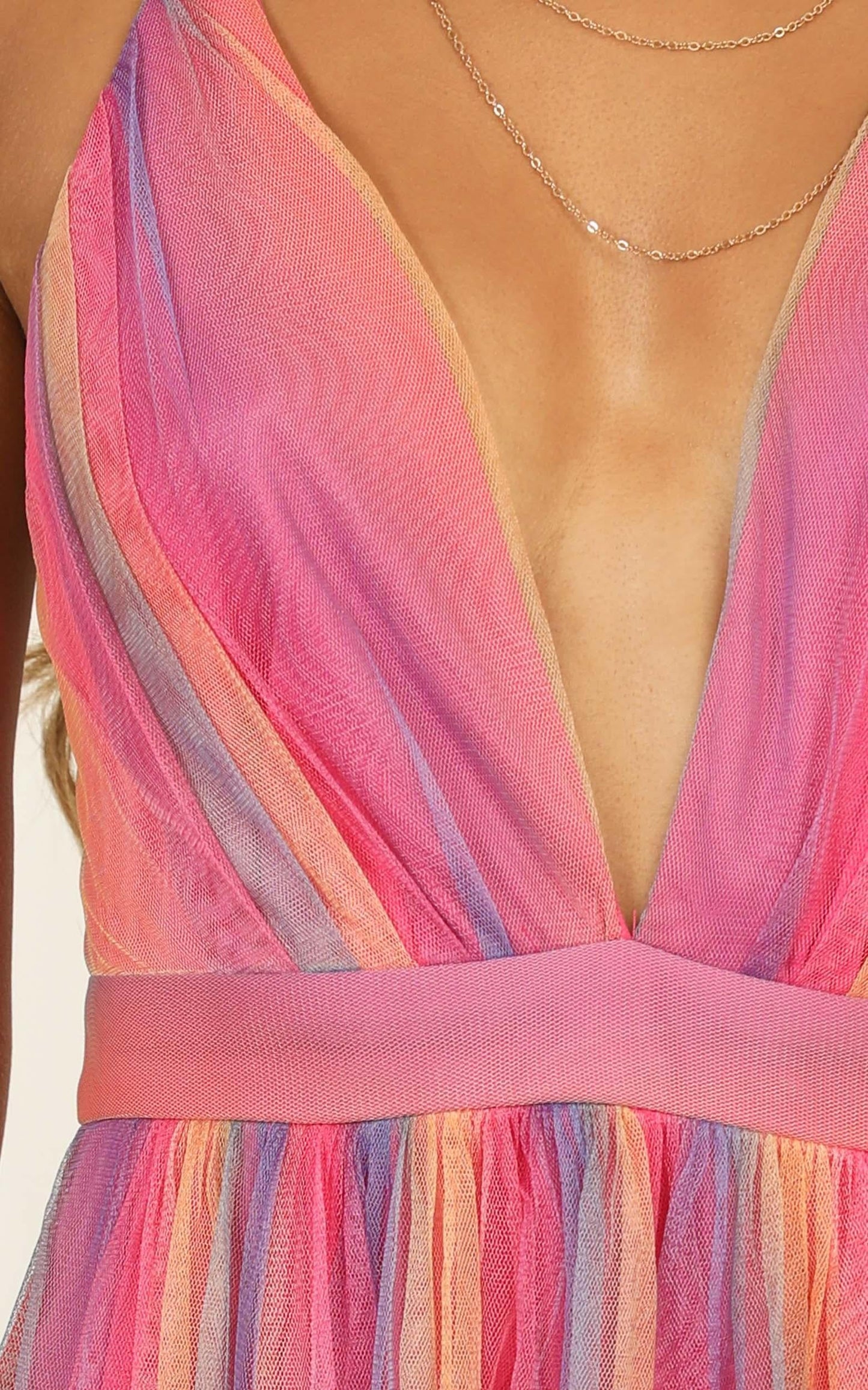 Sweet Romance Mesh Maxi Dress In Pink Multi