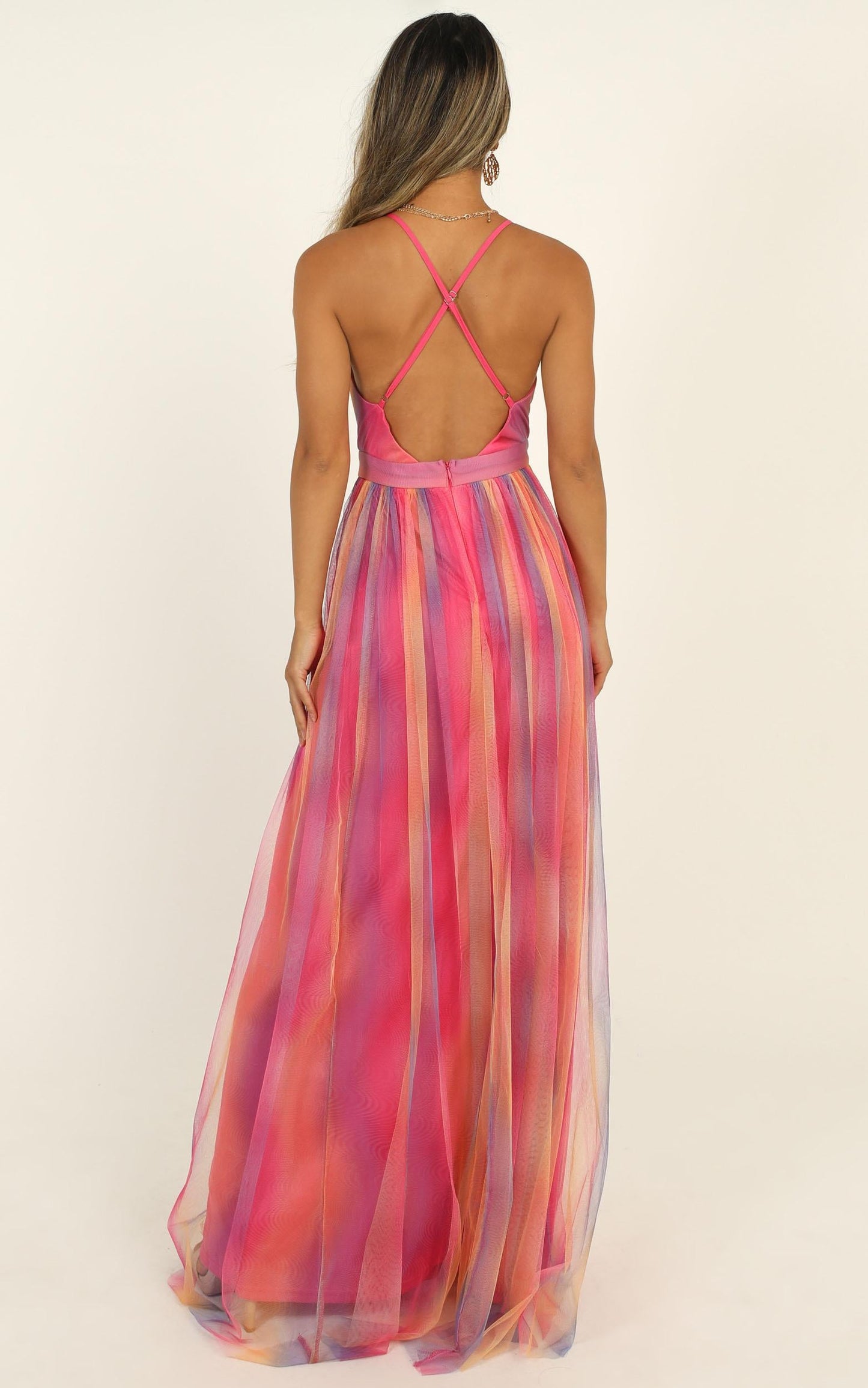 Sweet Romance Mesh Maxi Dress In Pink Multi
