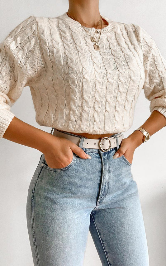 Sydney Cable Knit Jumper in Almond