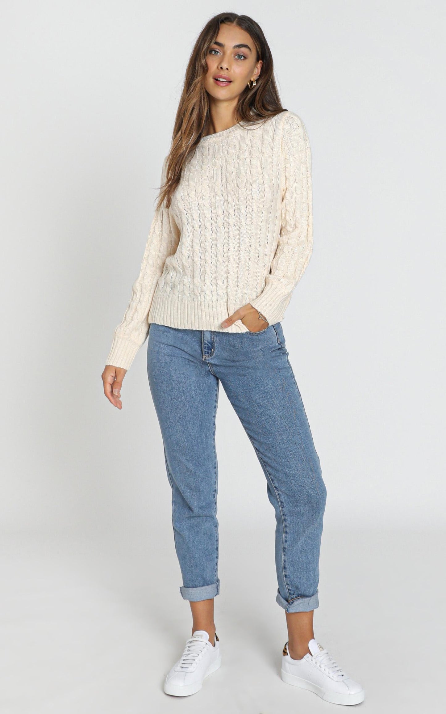 Sydney Cable Knit Jumper in Almond