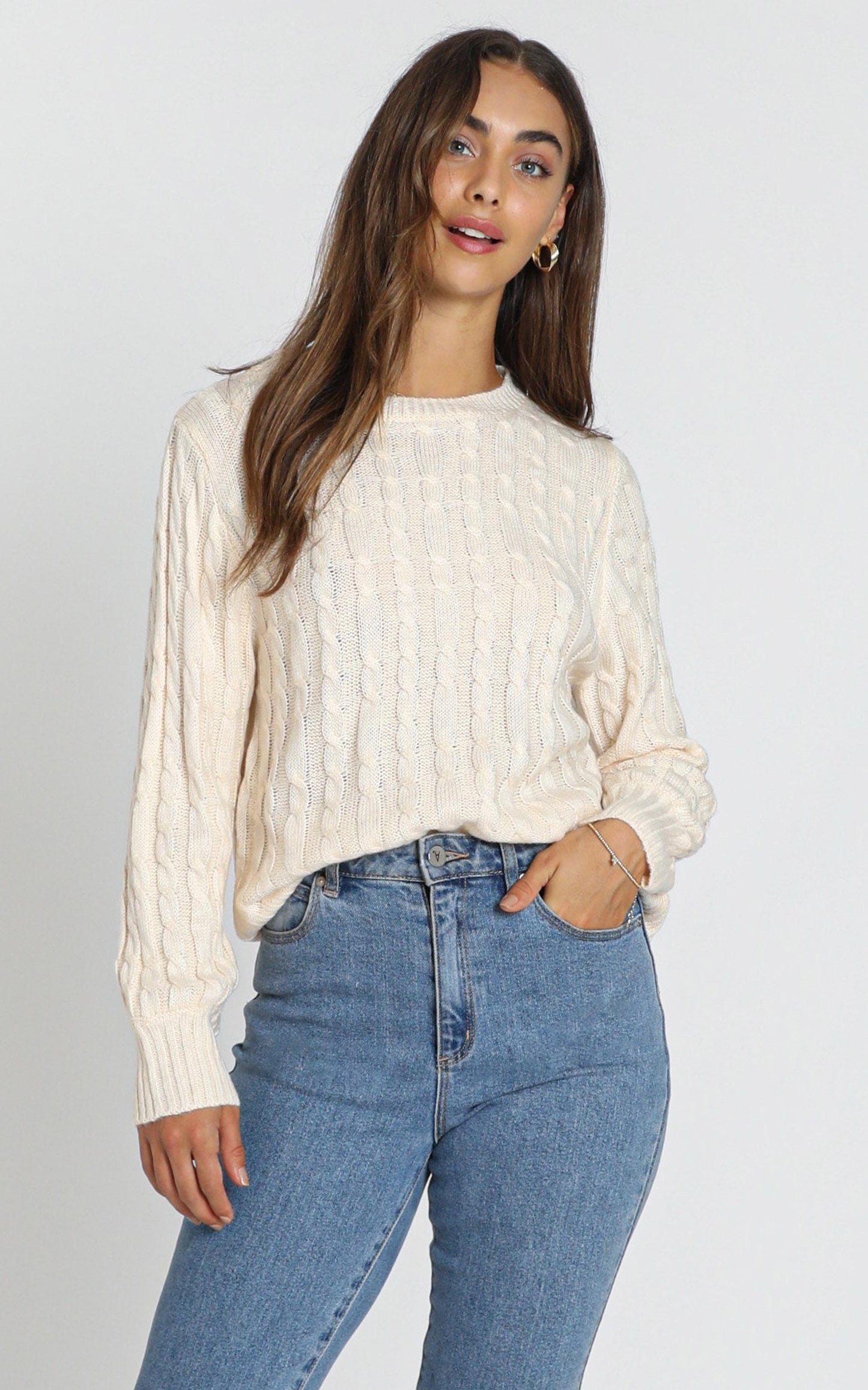 Sydney Cable Knit Jumper in Almond
