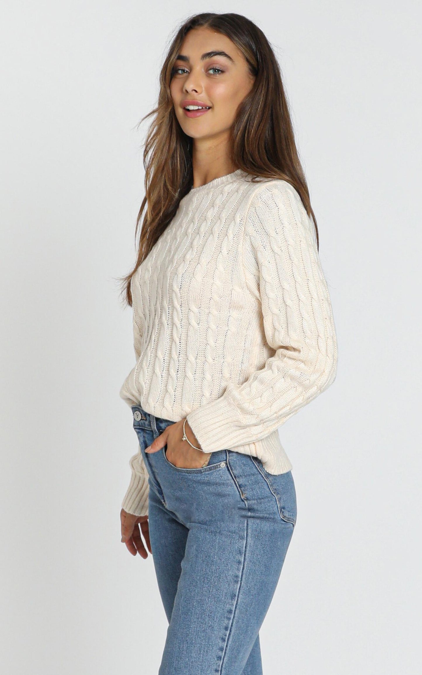 Sydney Cable Knit Jumper in Almond