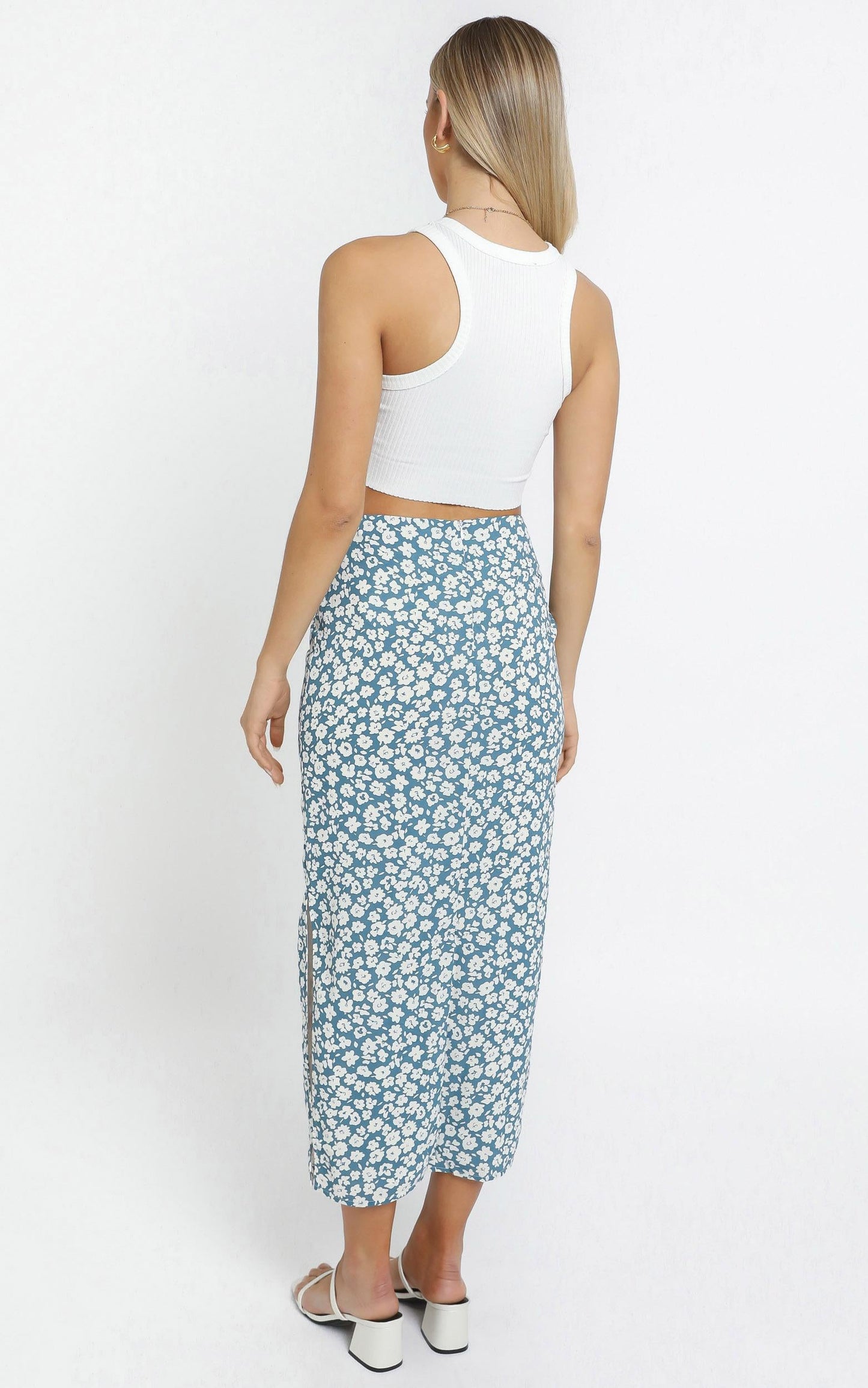 Freya Midi Skirt in Blue Floral