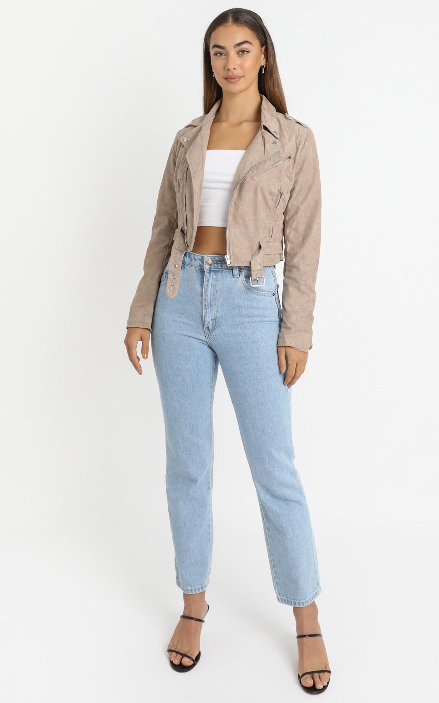Rocker Chick Jacket in Taupe Suedette