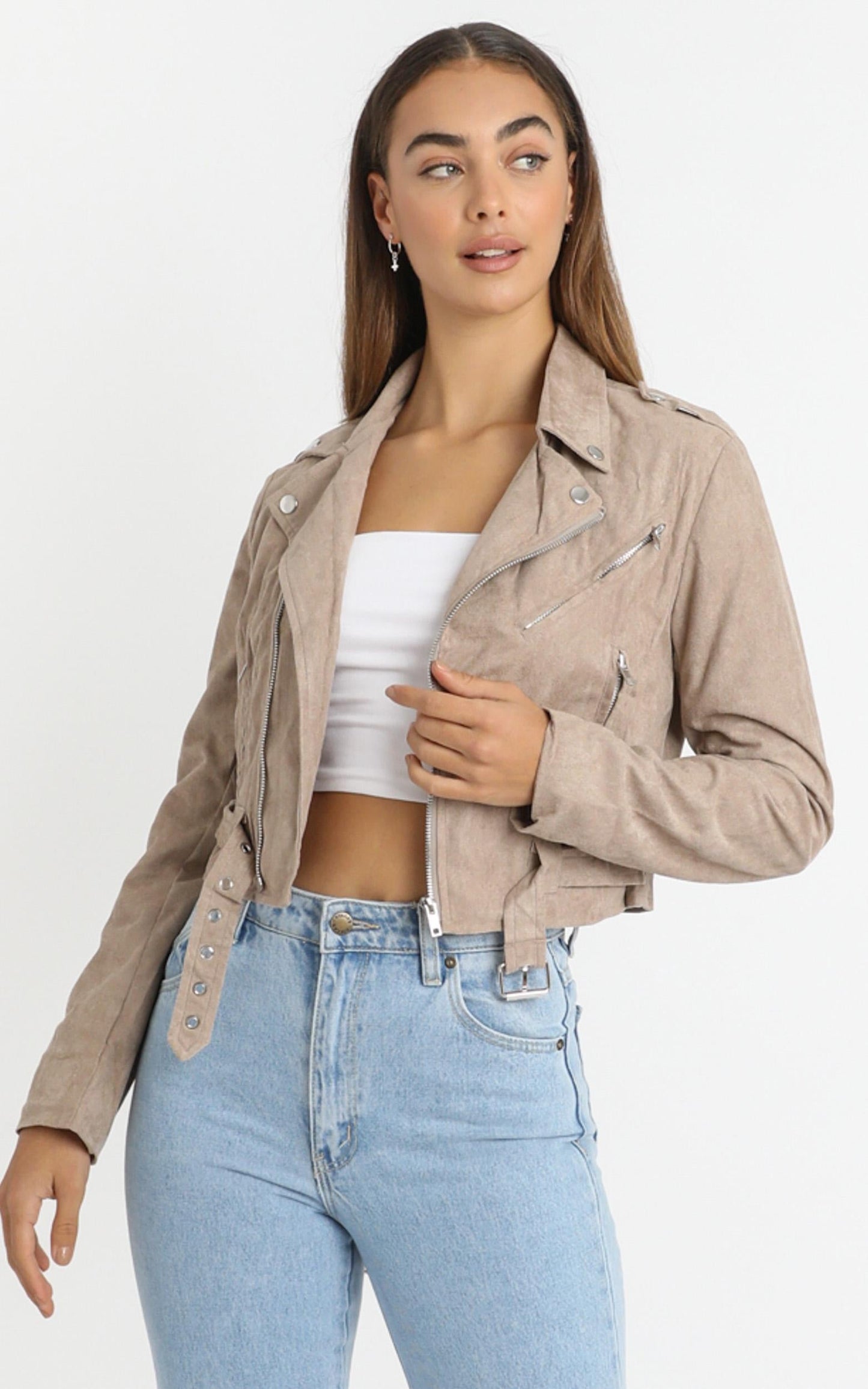 Rocker Chick Jacket in Taupe Suedette