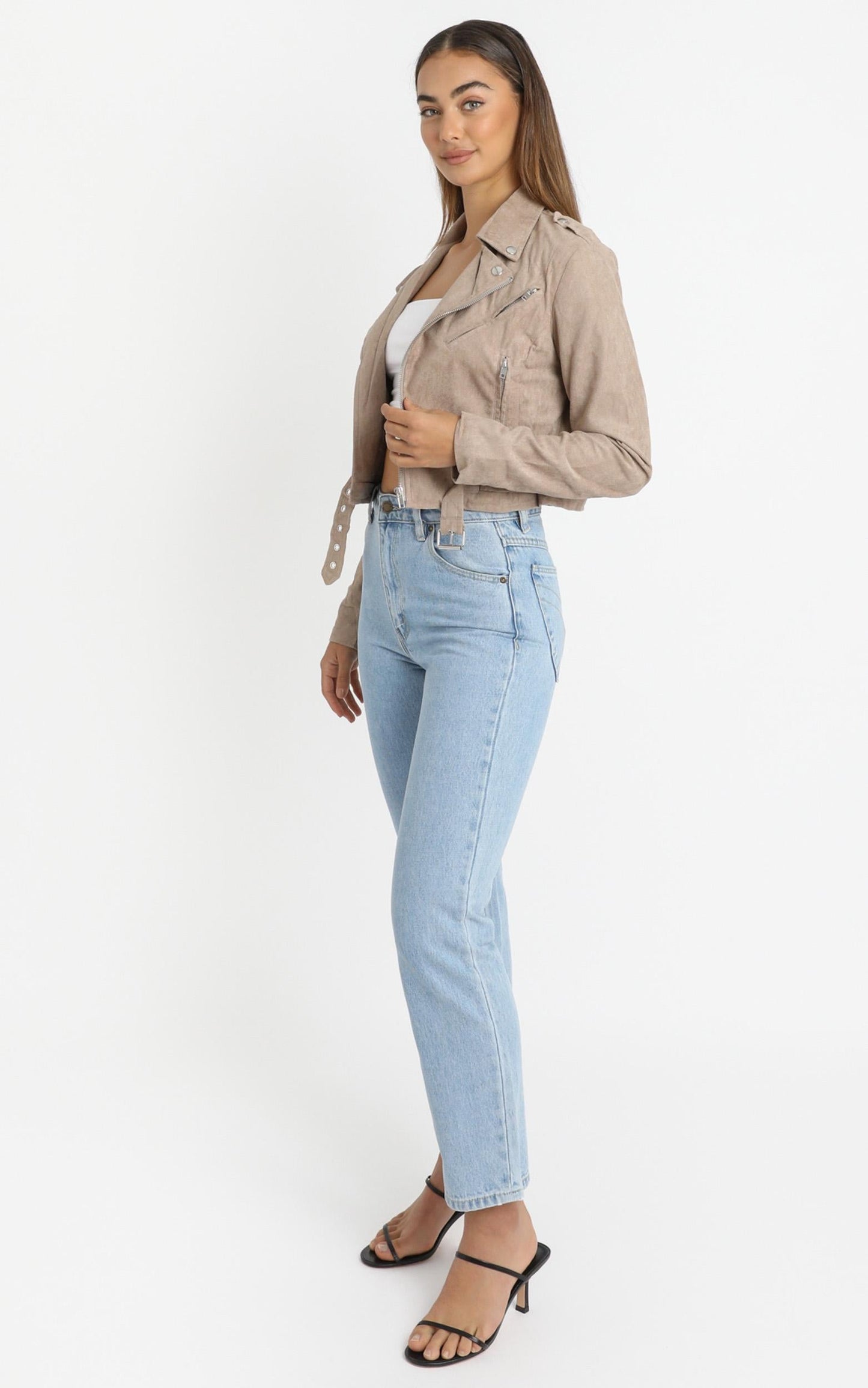 Rocker Chick Jacket in Taupe Suedette