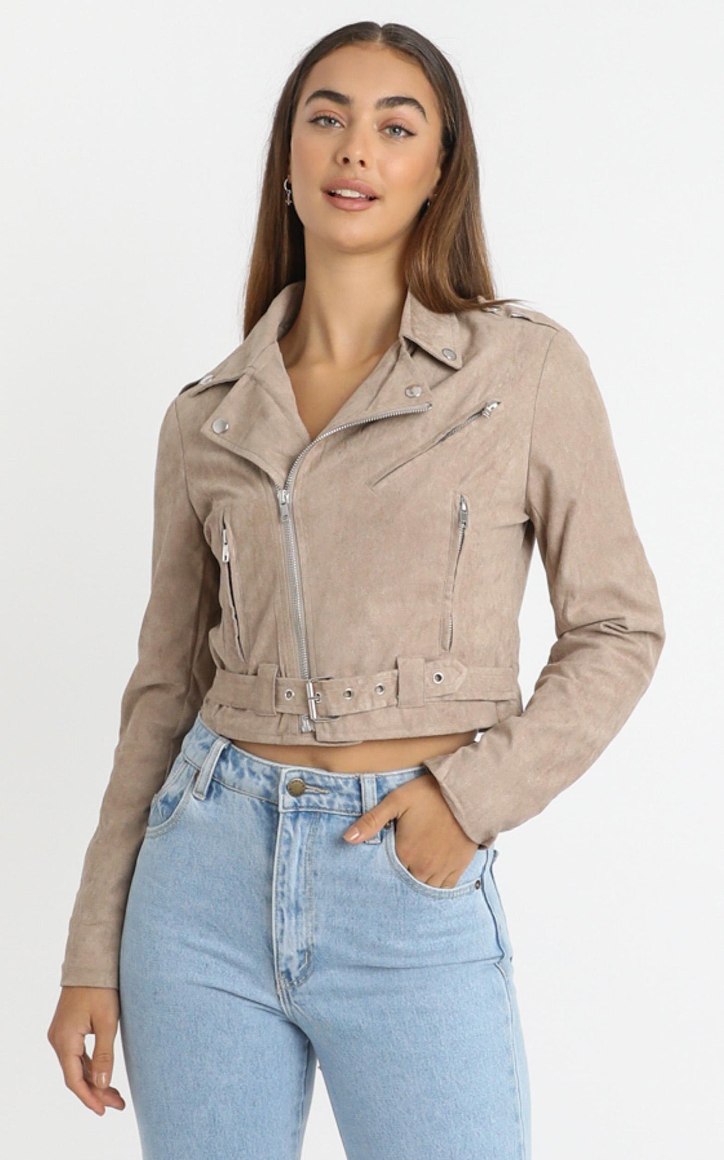 Rocker Chick Jacket in Taupe Suedette