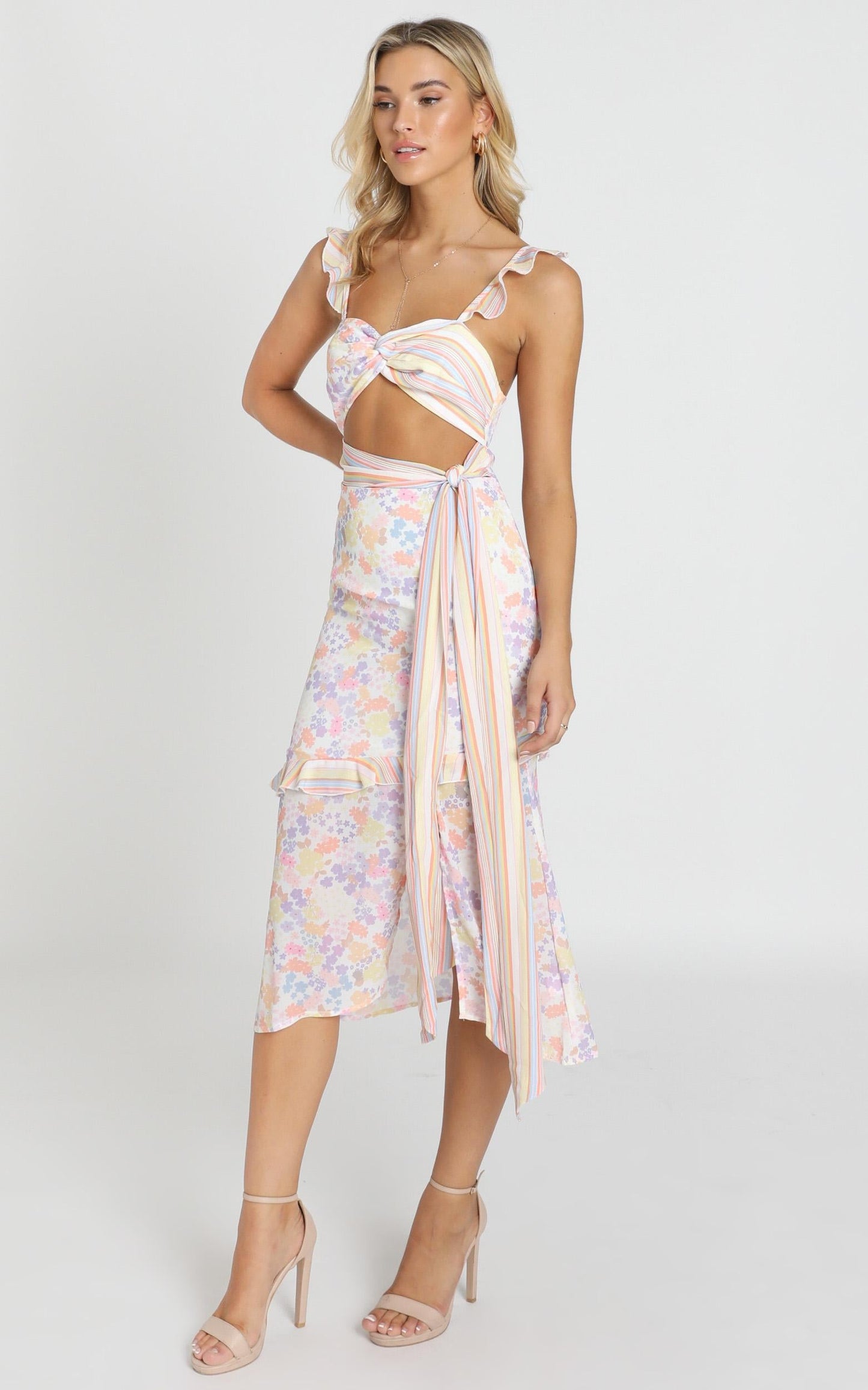Take My Picture Dress in Multi Floral Stripe