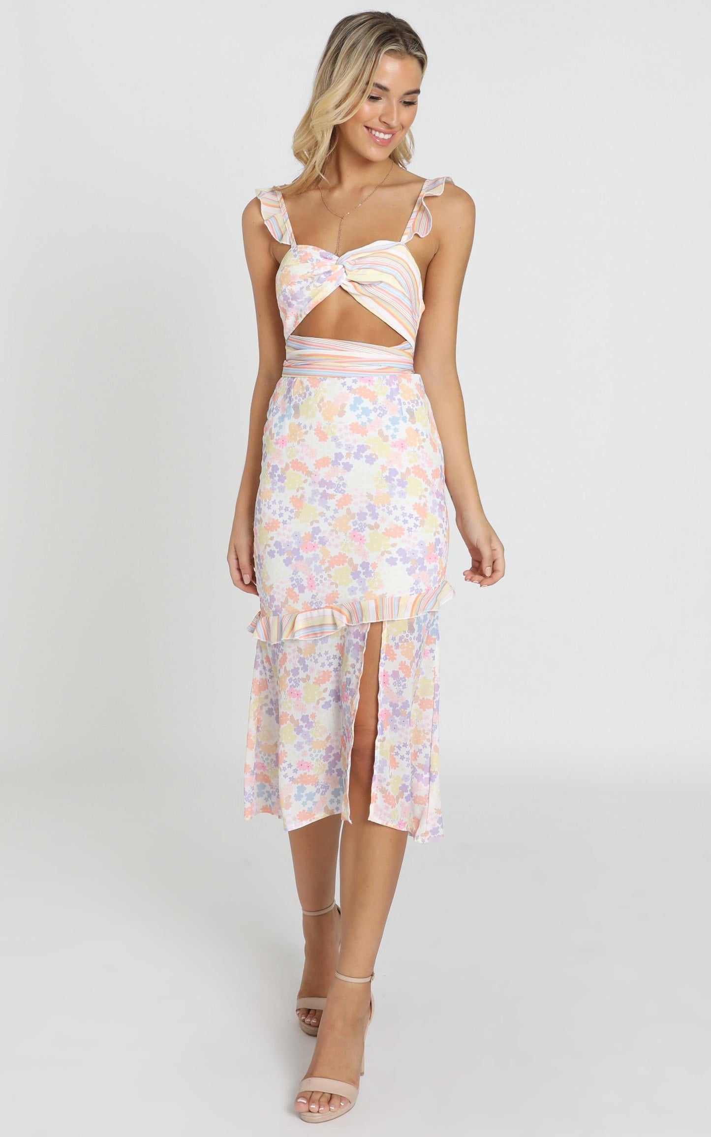 Take My Picture Dress in Multi Floral Stripe