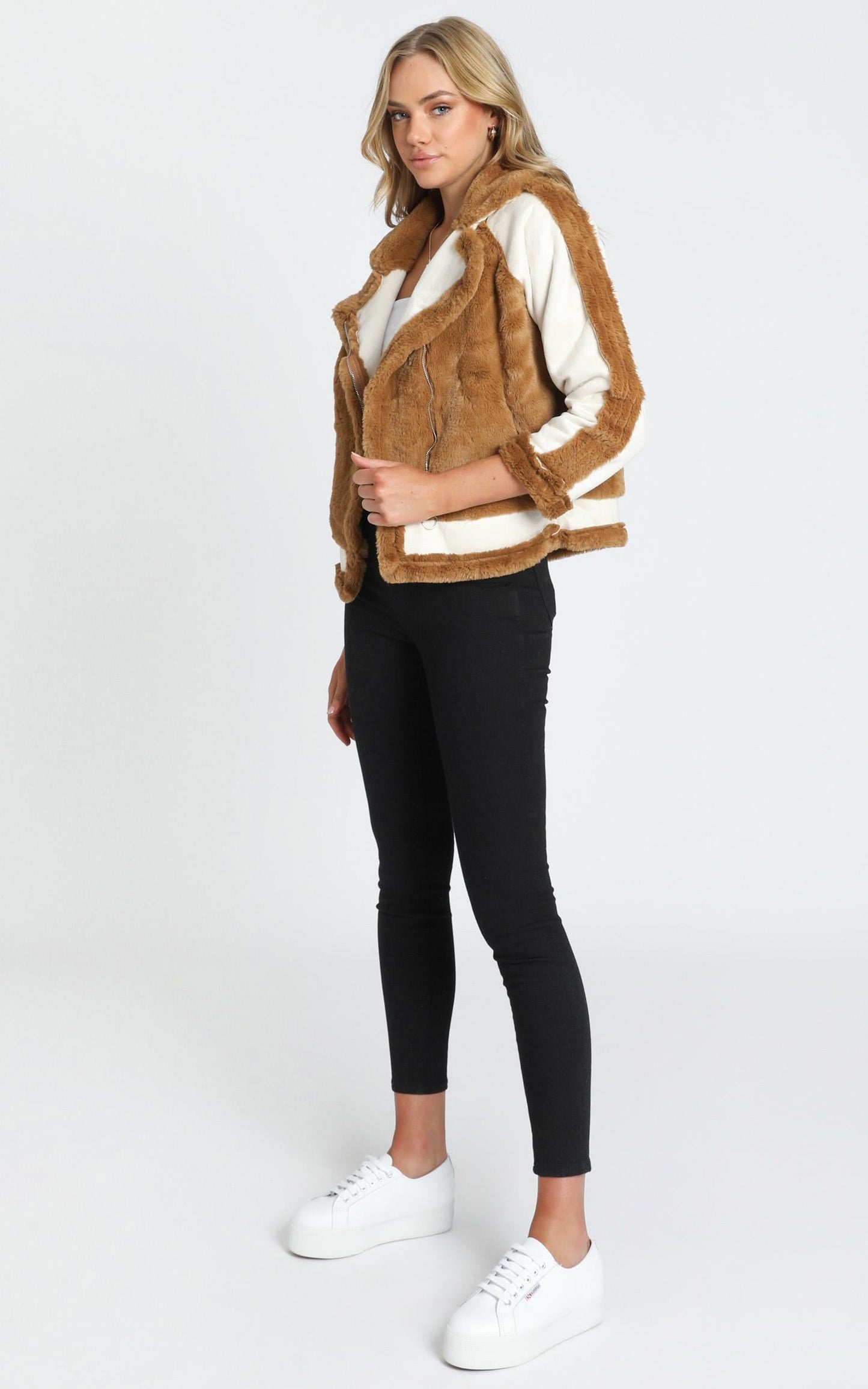 Layering Love Faux Fur Panel Jacket in Tan