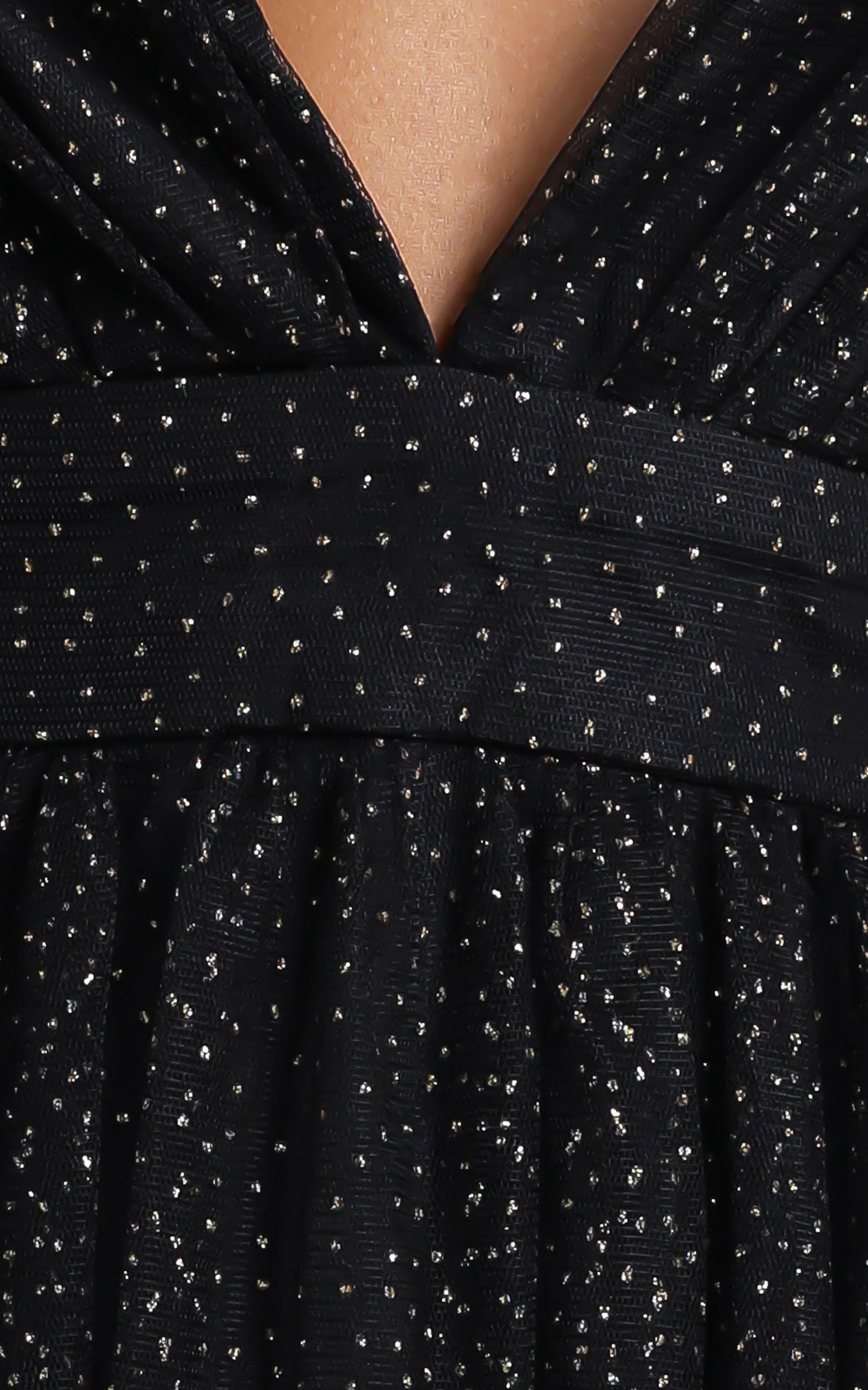 Tell Me Lies Midi Dress - Plunge Cross Back Dress in Black Spot Tulle