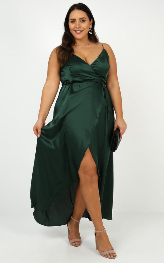 The Countess Dress In Emerald Satin