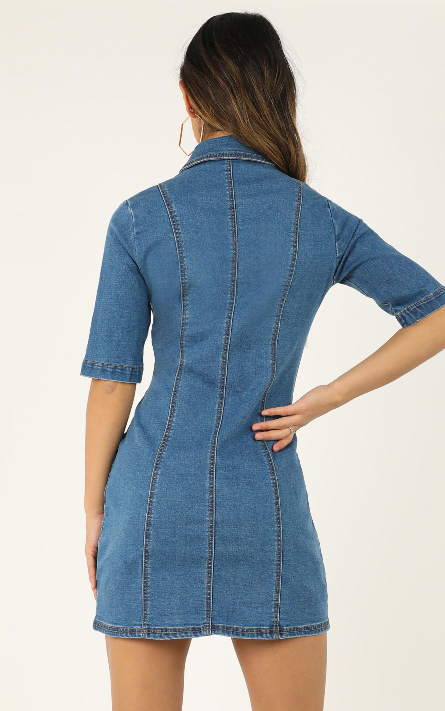The Extra Mile Denim Dress In Mid Wash