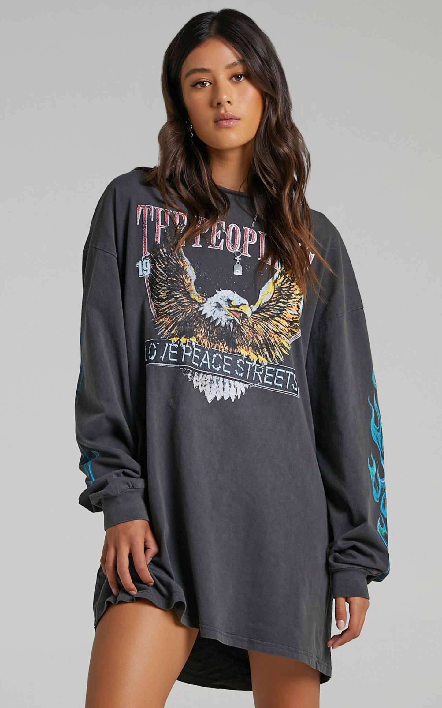 The People Vs - Rally Long Sleeve Tee Dress in Vintage Black