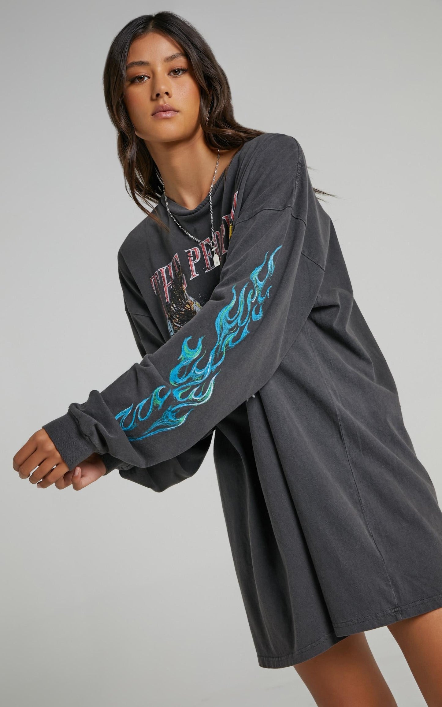 The People Vs - Rally Long Sleeve Tee Dress in Vintage Black