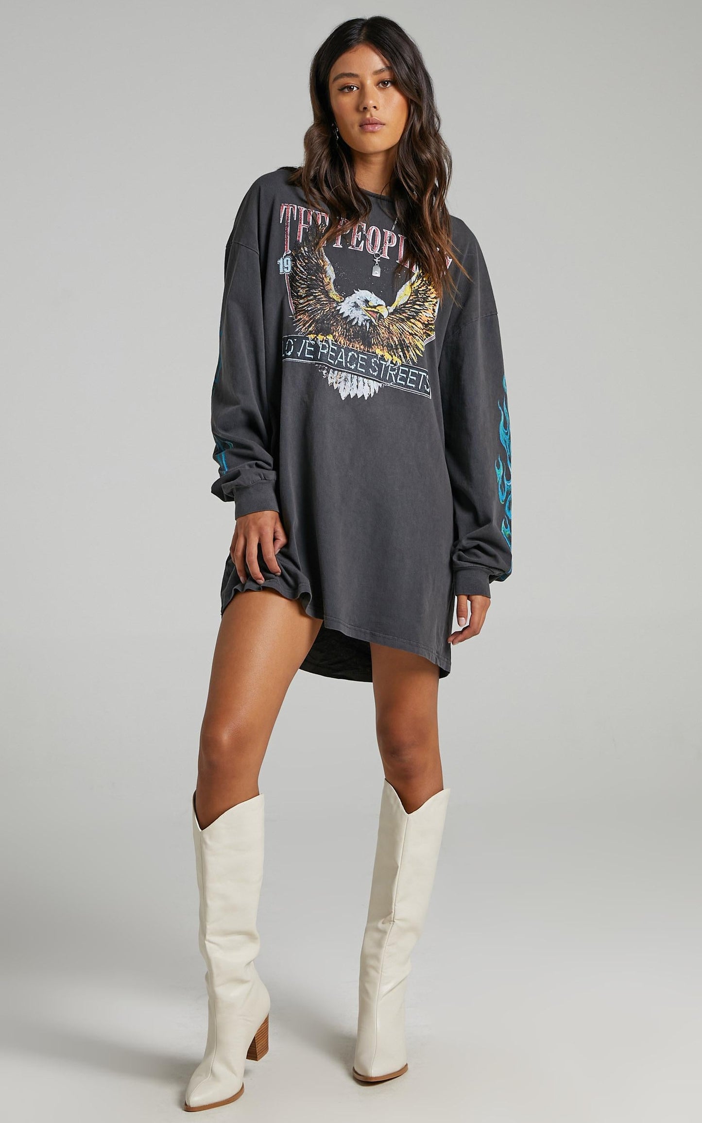 The People Vs - Rally Long Sleeve Tee Dress in Vintage Black