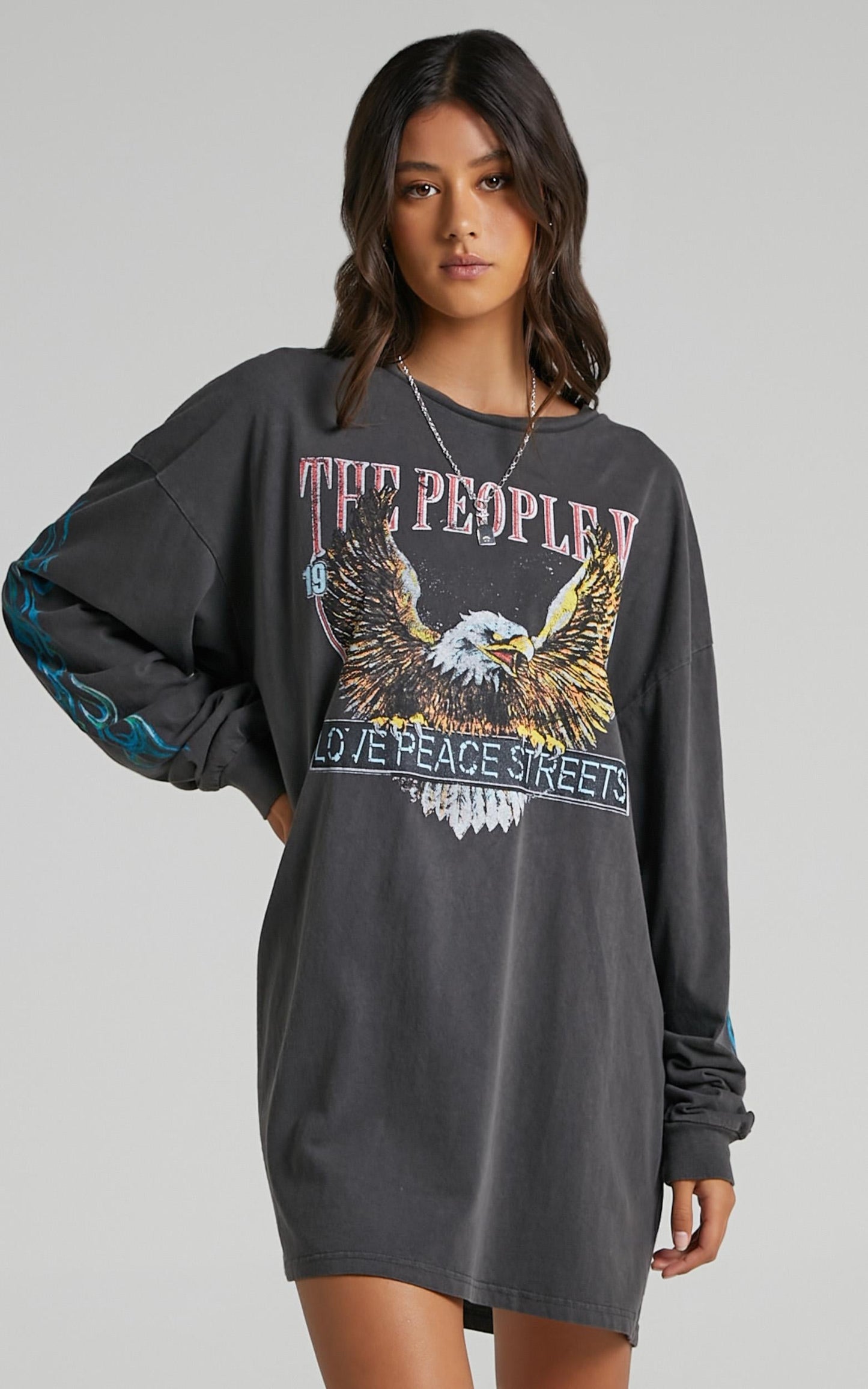 The People Vs - Rally Long Sleeve Tee Dress in Vintage Black