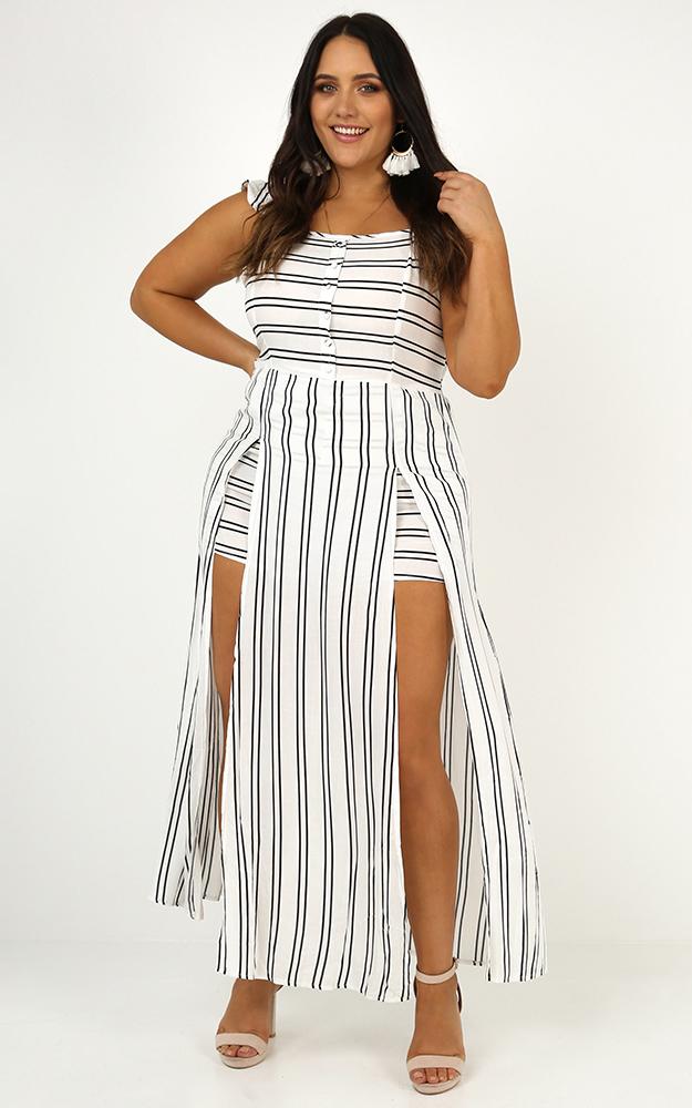 Thinking Bout You Maxi Playsuit In White Stripe