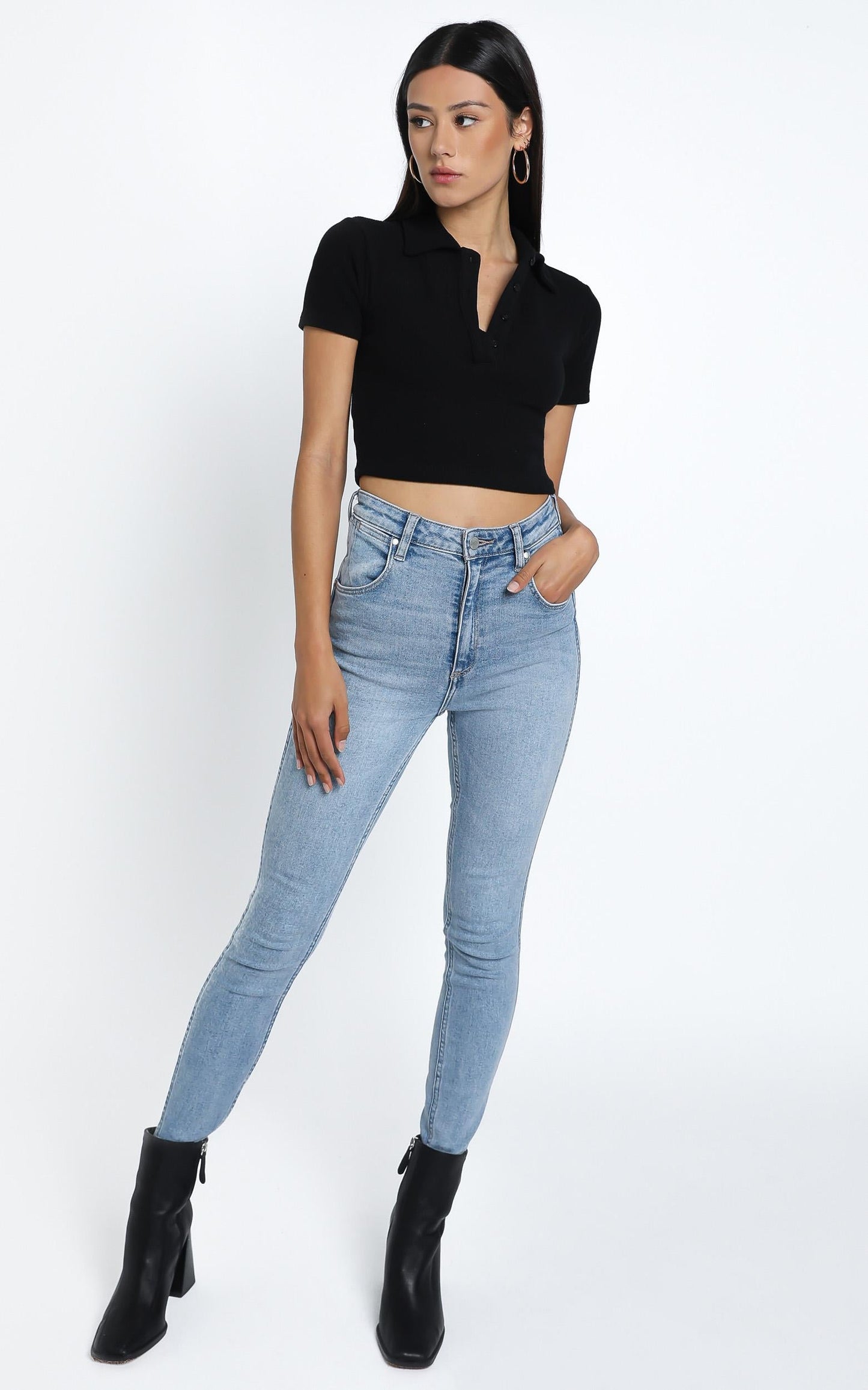 Tia Top in Black Rib