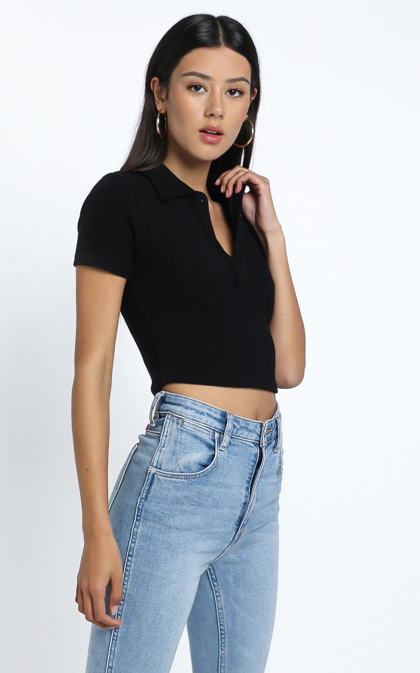 Tia Top in Black Rib