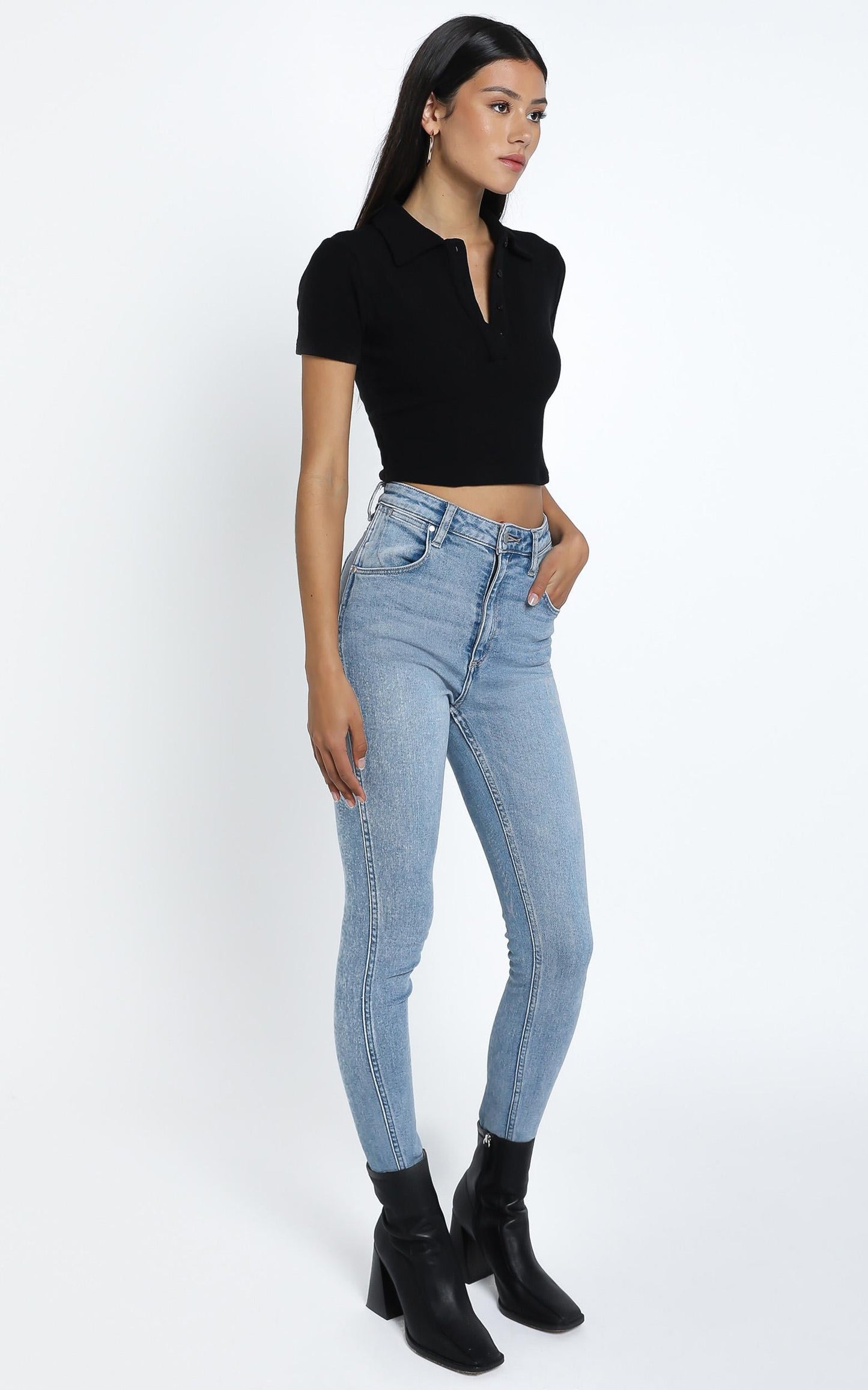 Tia Top in Black Rib