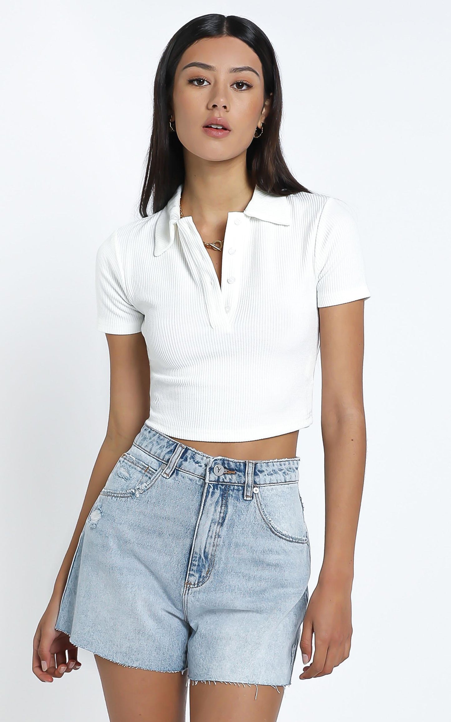 Tia Top in White Rib