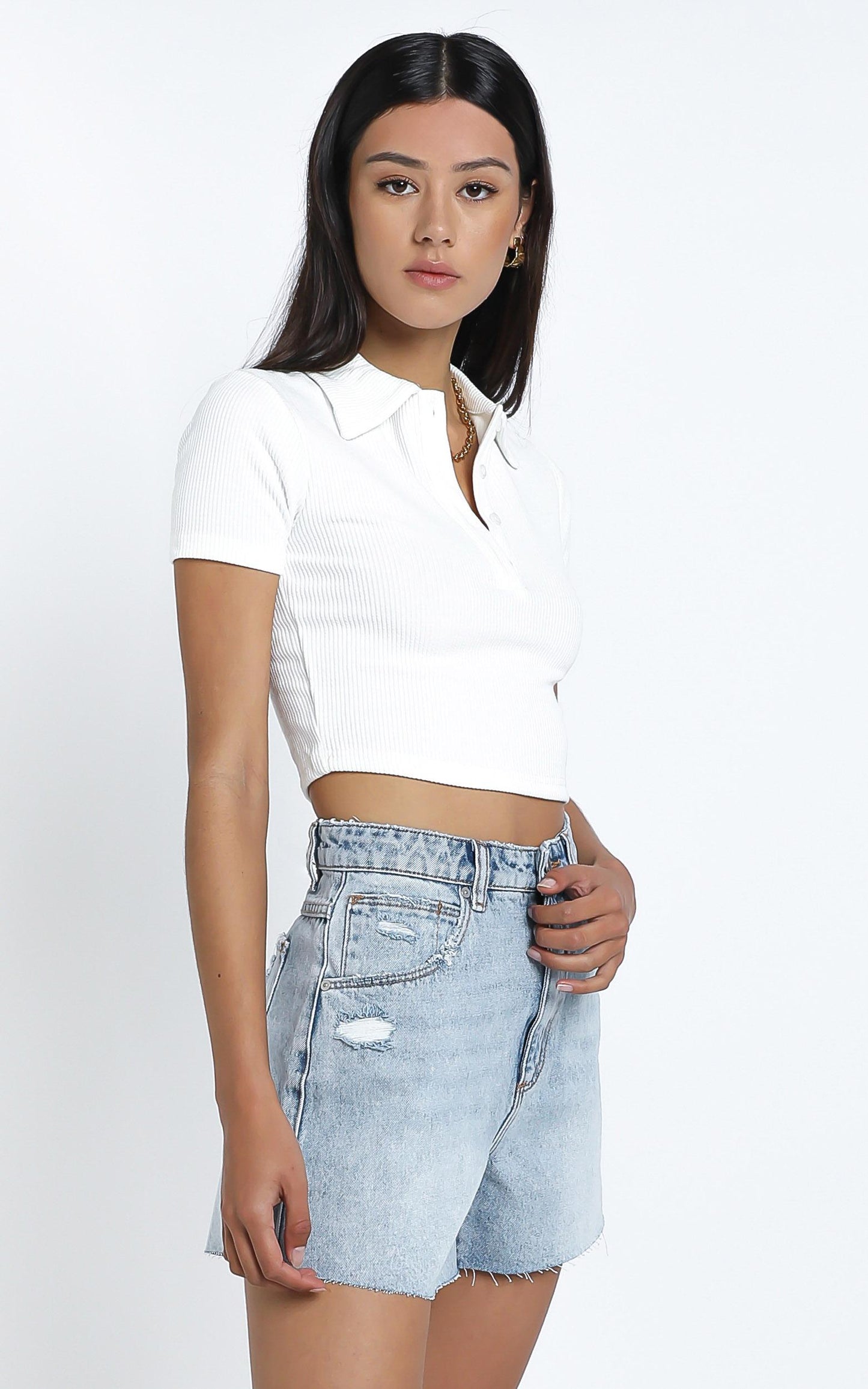 Tia Top in White Rib
