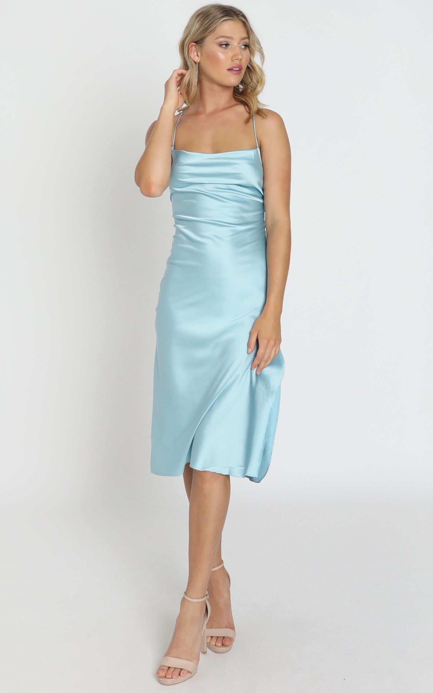 Tiggy Dress In Sky Satin