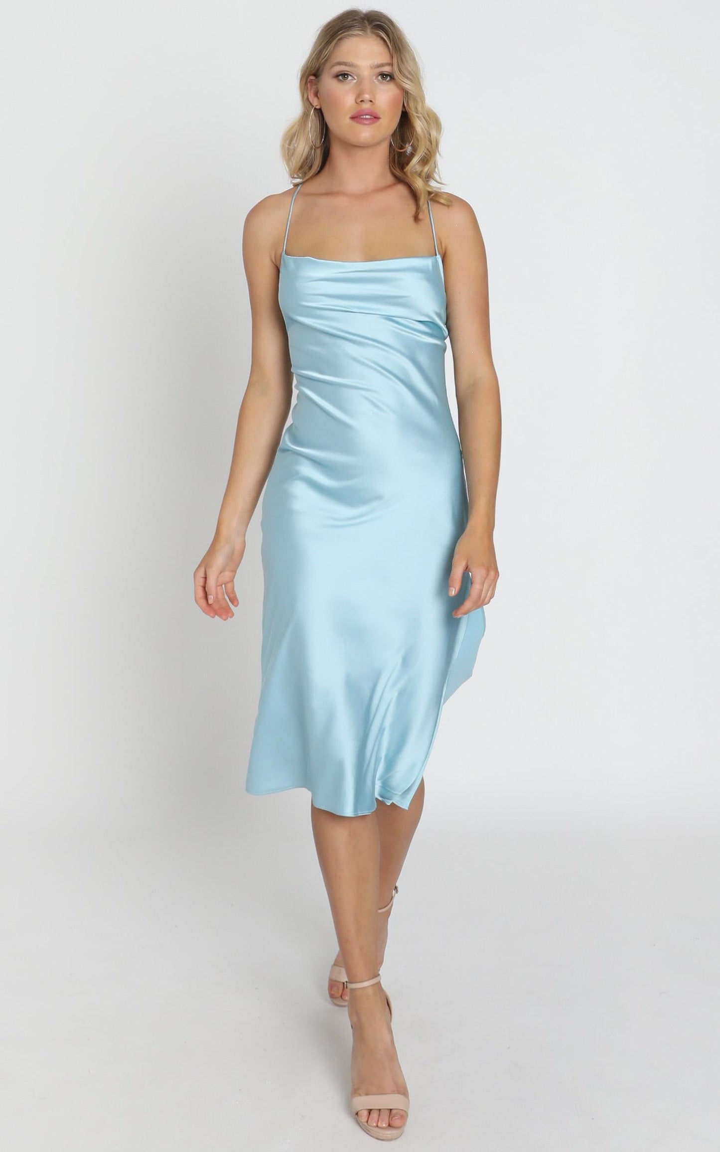 Tiggy Dress In Sky Satin