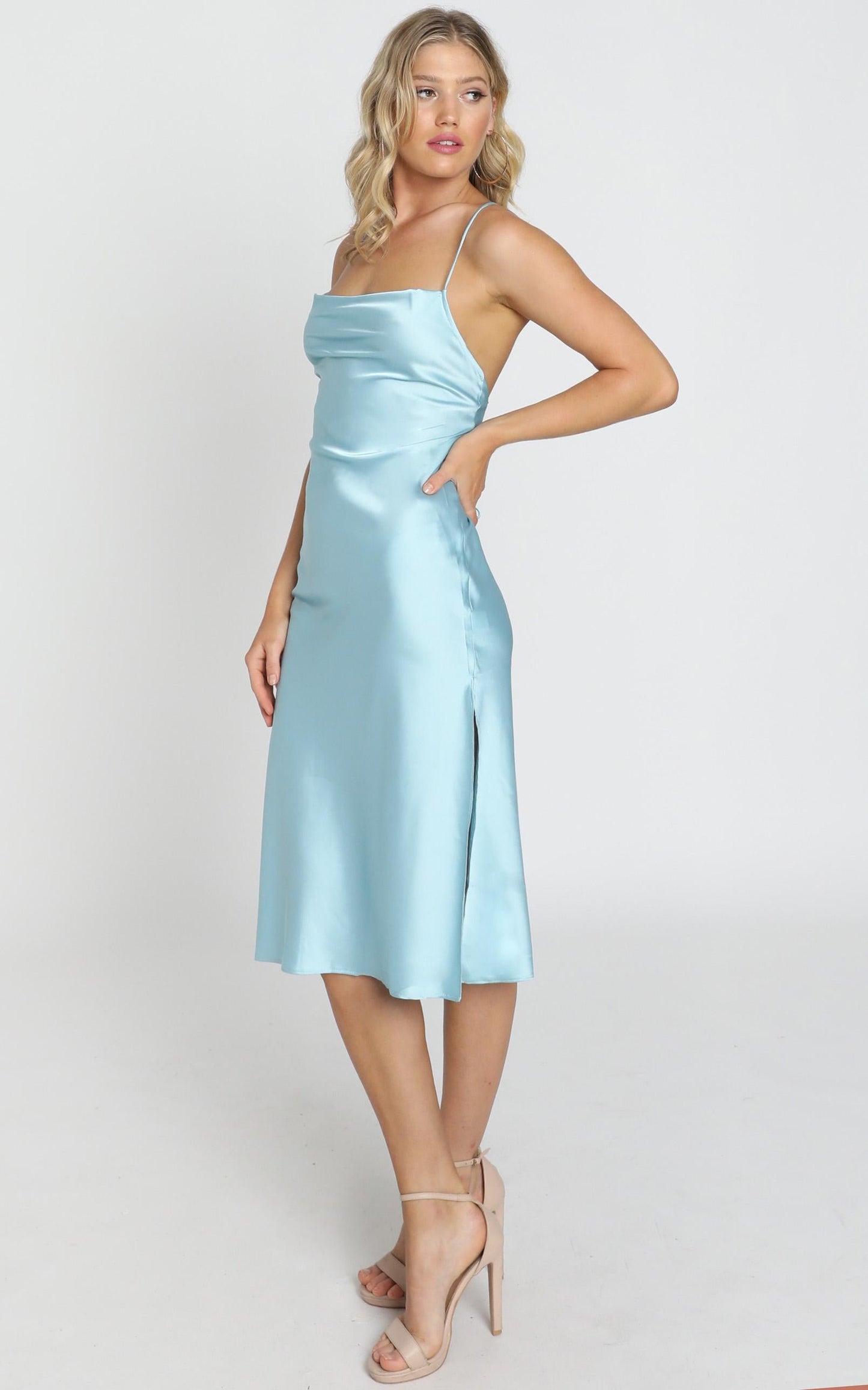 Tiggy Dress In Sky Satin