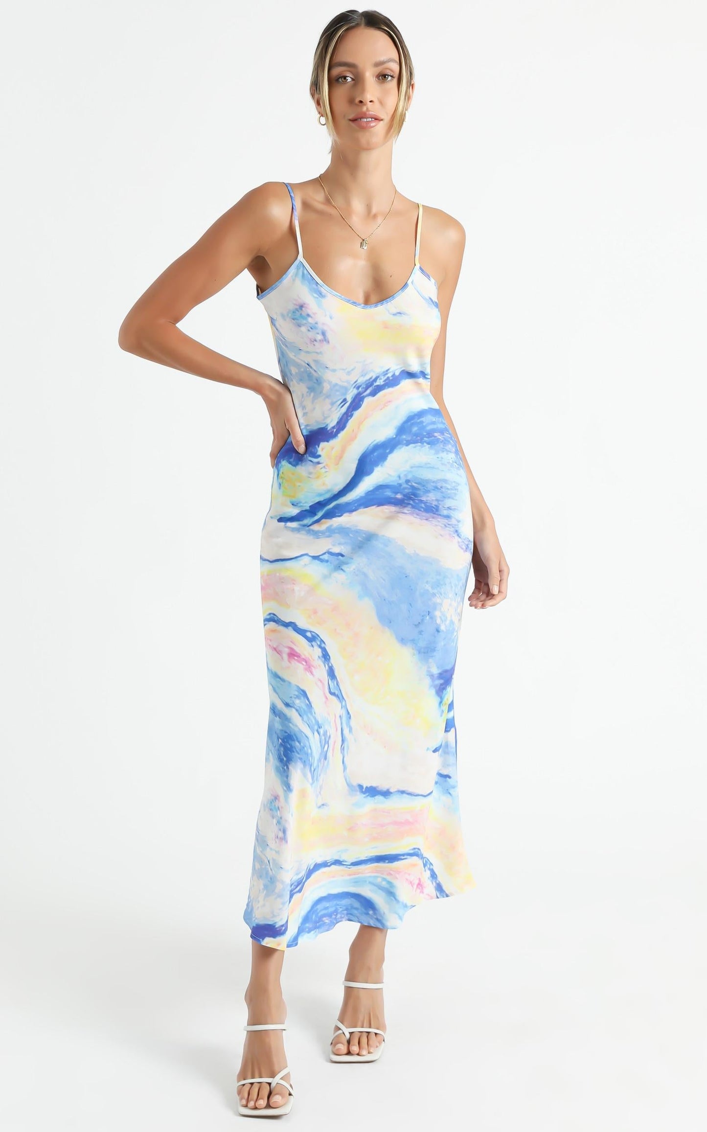 Cools Club - Bias Cut V Neck Midi in Ocean Glitter