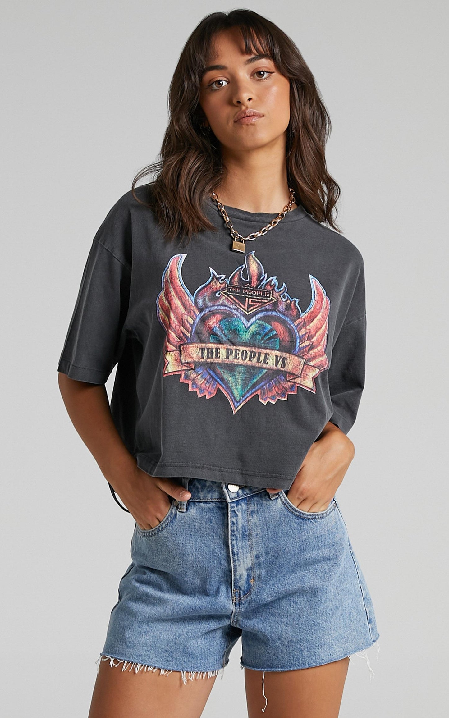 The People Vs - Heart Throb Vintage Tee in Black
