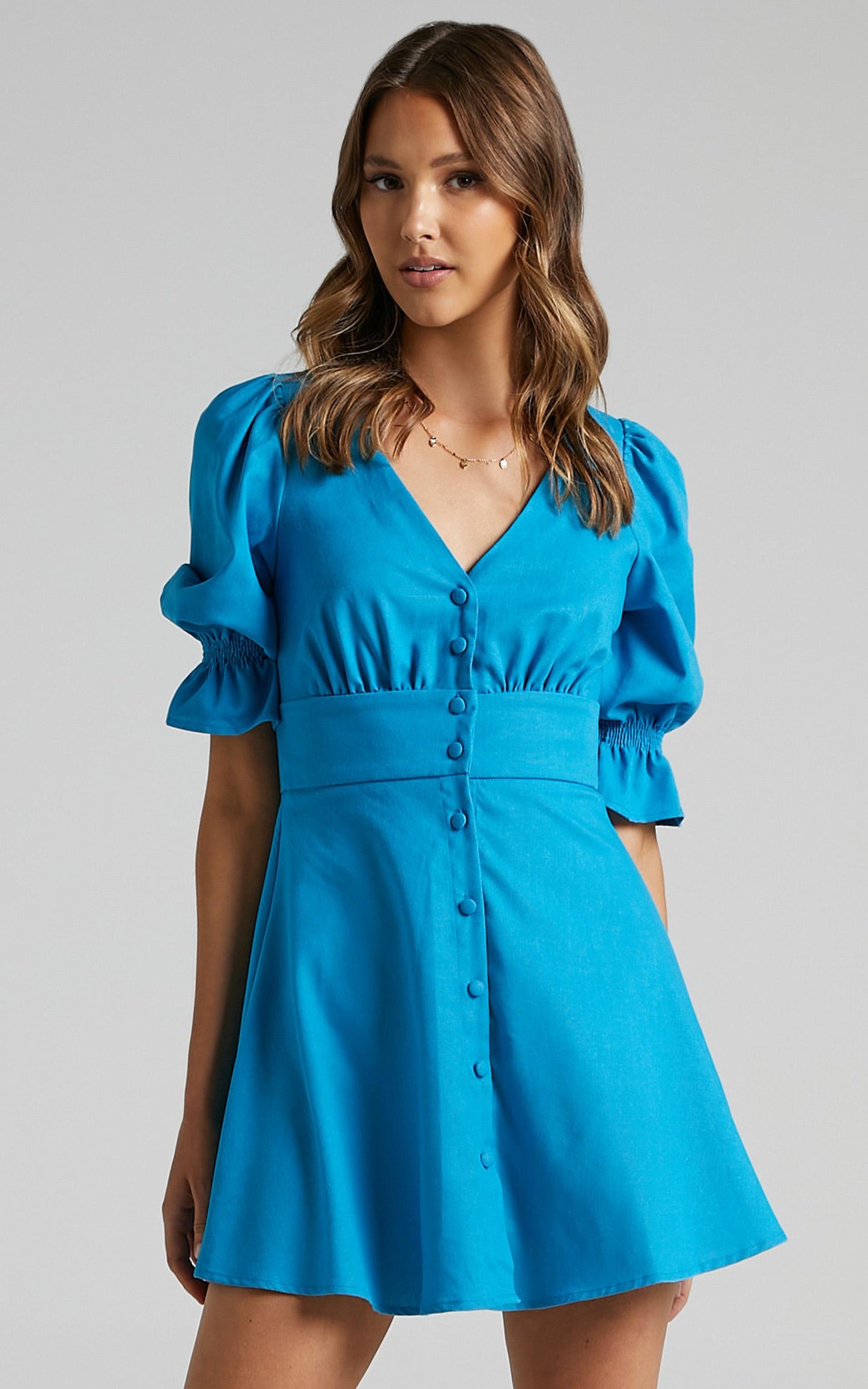 Tayla Linen Blend Dress in Cobalt Blue