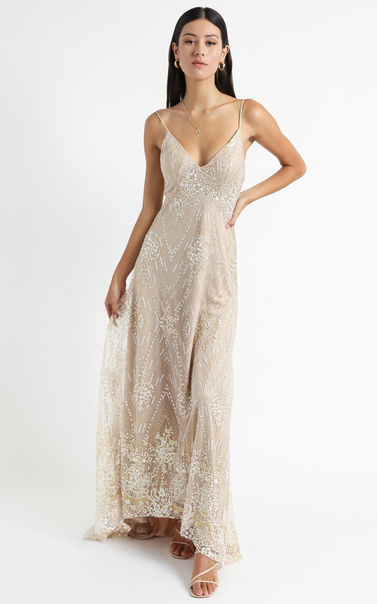 Called Out Dress In Gold Sparkle