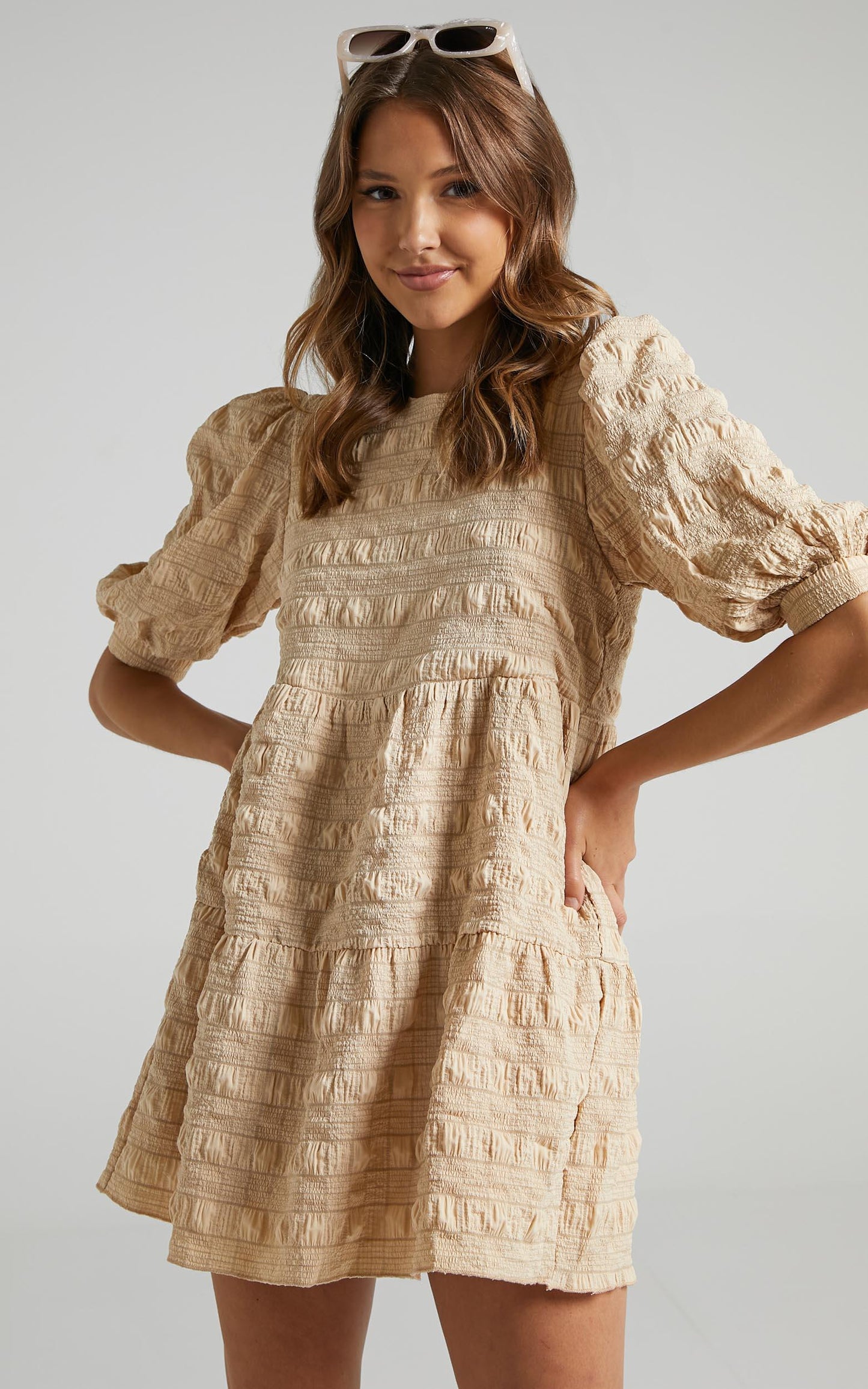 Darcia Dress in Beige Check