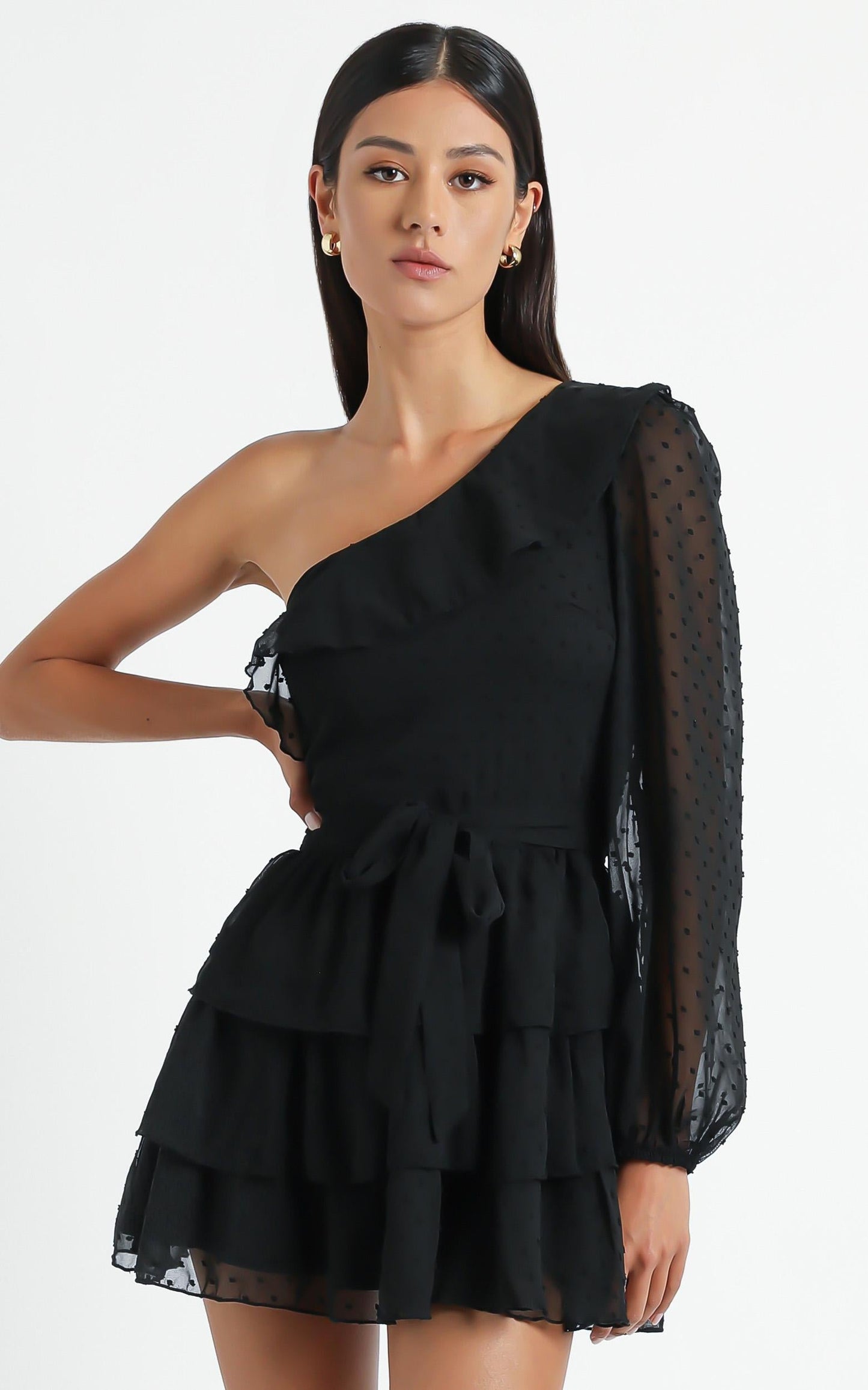 Day Dreamer One Shoulder Mini Dress in Black