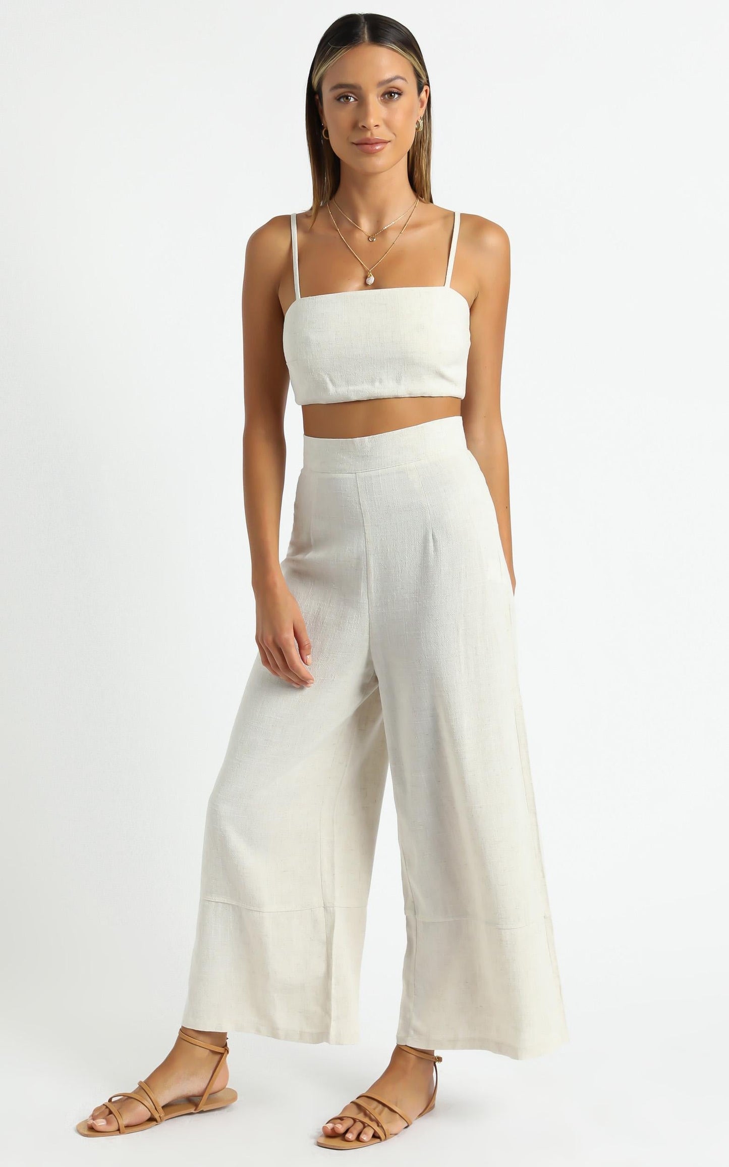 Gala Two Piece Set in Beige Linen Look