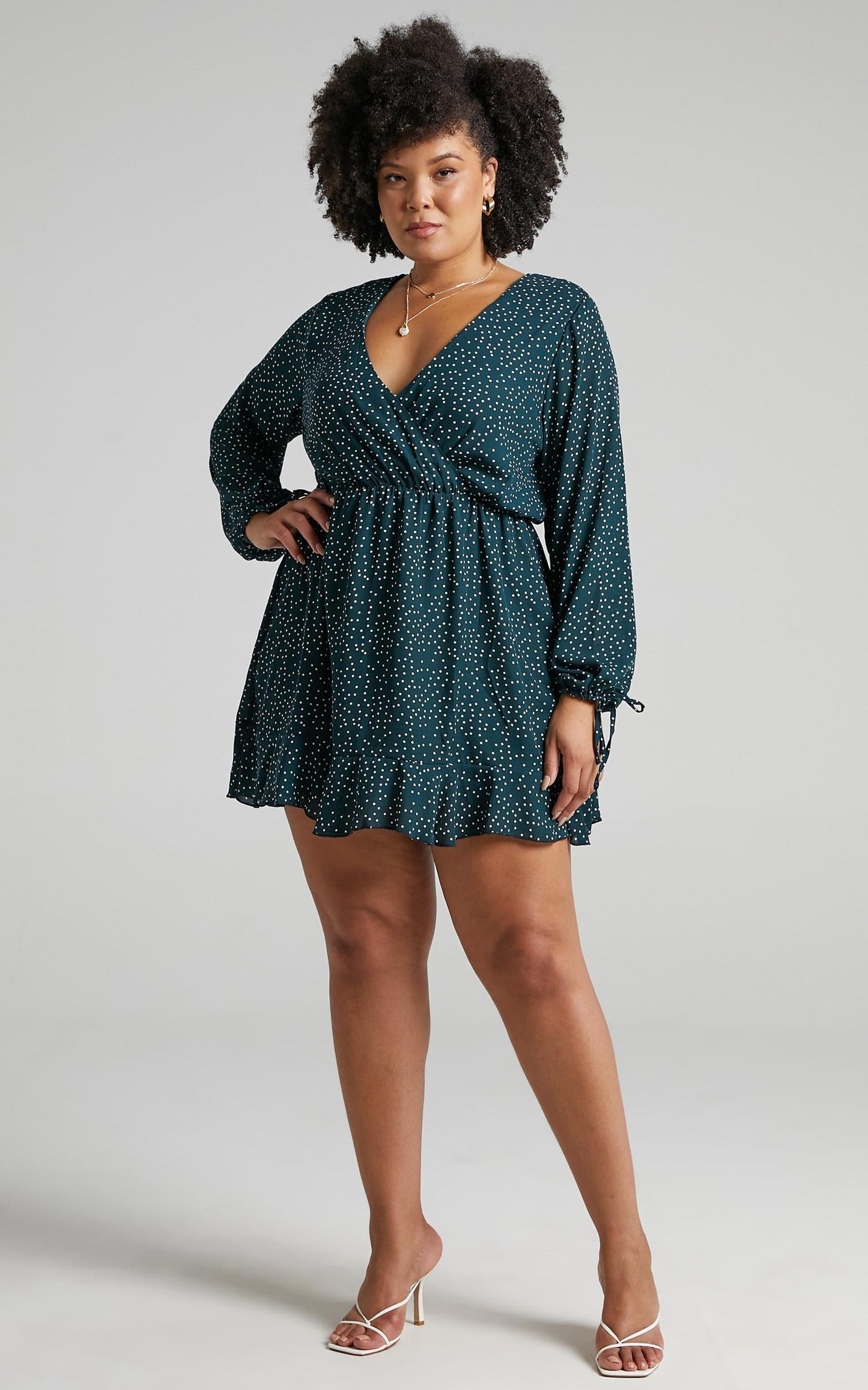 Keep It Smart Long Sleeve Mini Dress in Emerald Spot