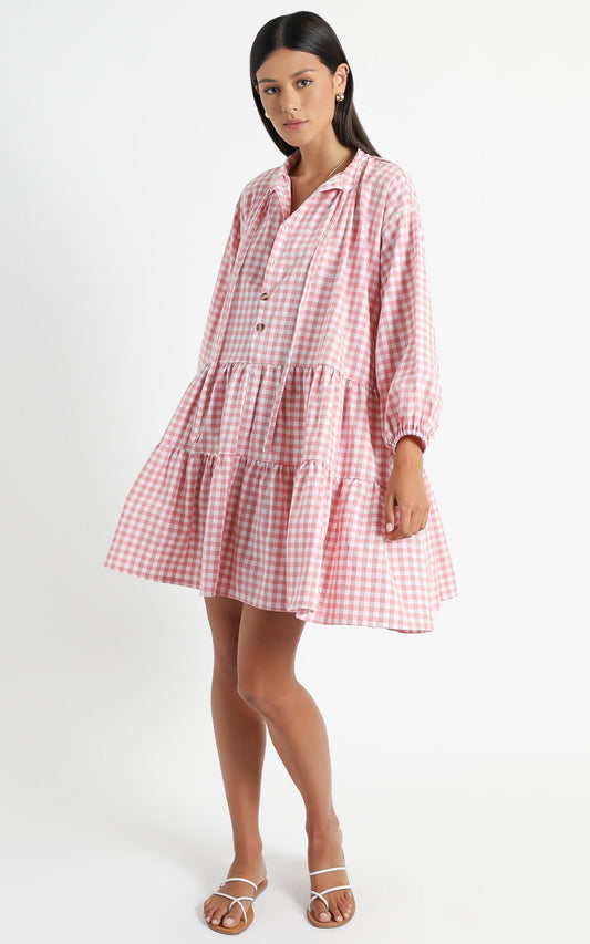 Lullaby Club - Avalon Smock Dress in Candy Gingham