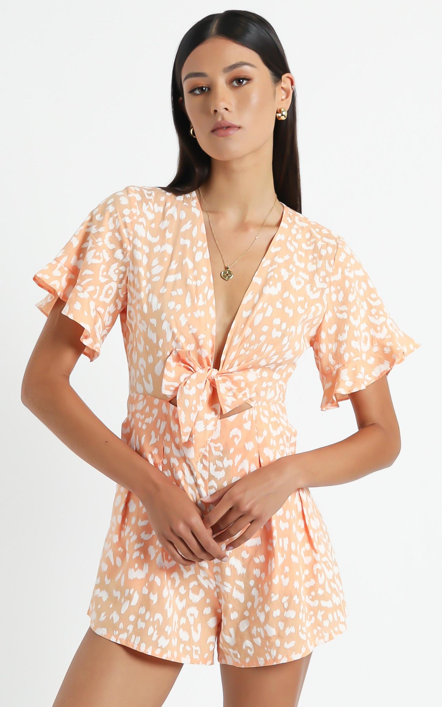 Mori Playsuit in Peach Leopard Print