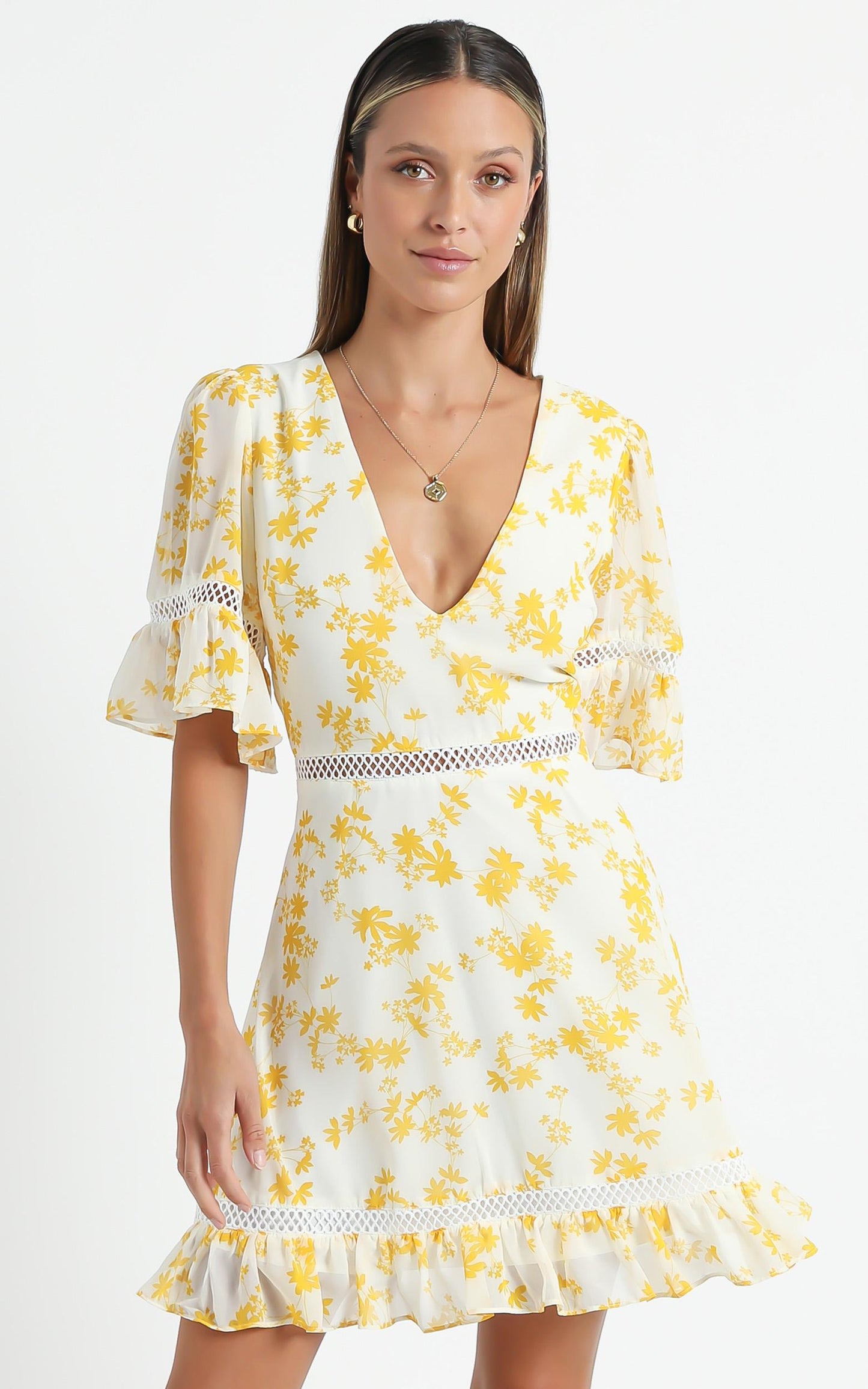 My Darkest Night Dress in Yellow Floral