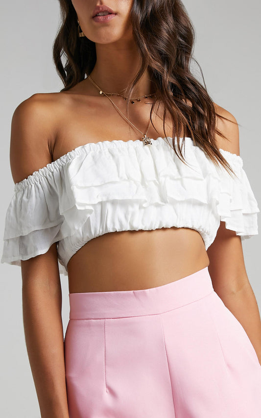 Notre Dame Crop Top in White