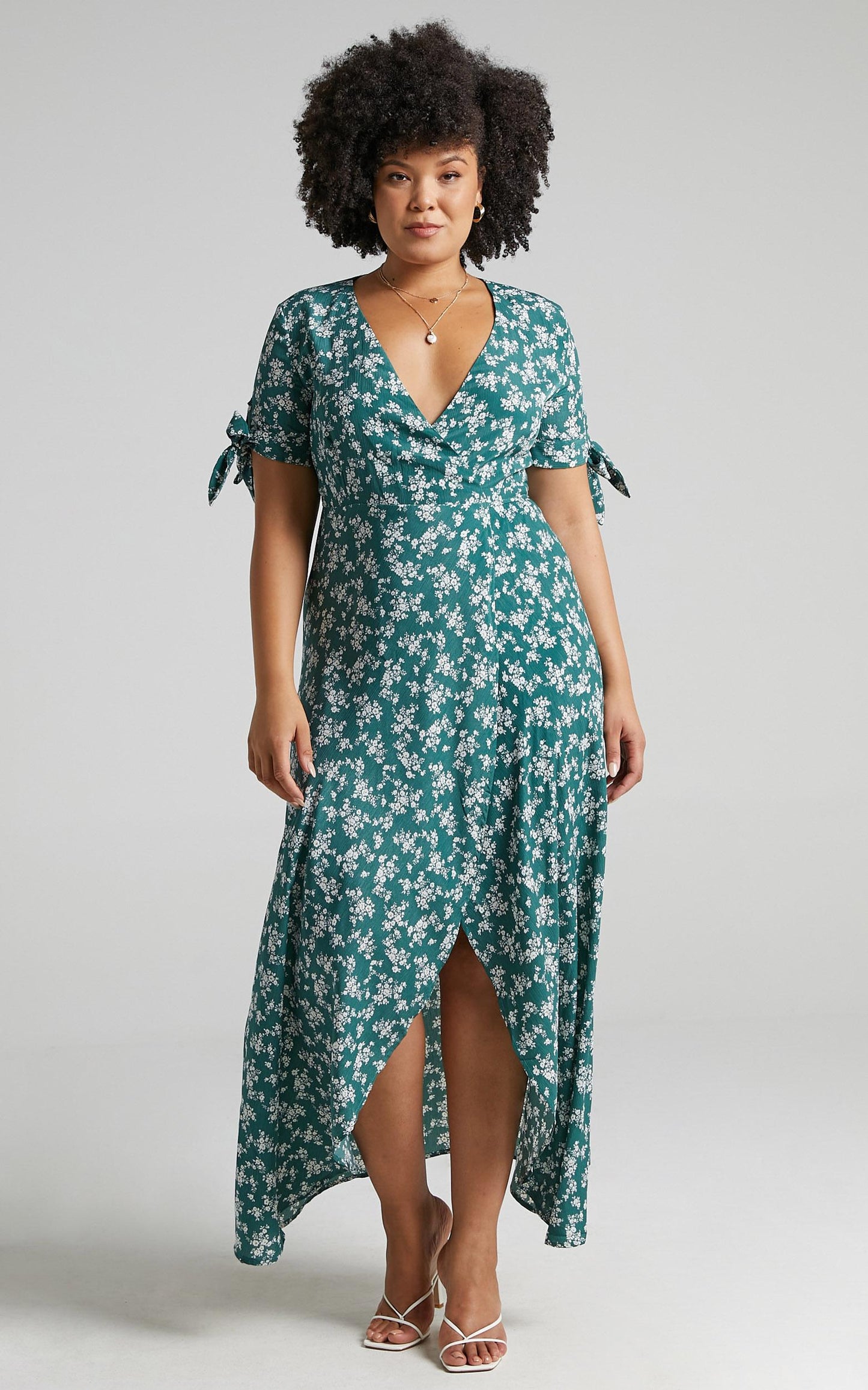 Picking It Up Wrap Maxi Dress in Teal Floral