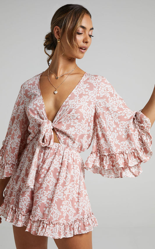 Priya Tie Playsuit in Blush Floral