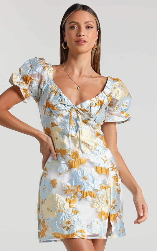 Rachelle Dress in Blue Floral