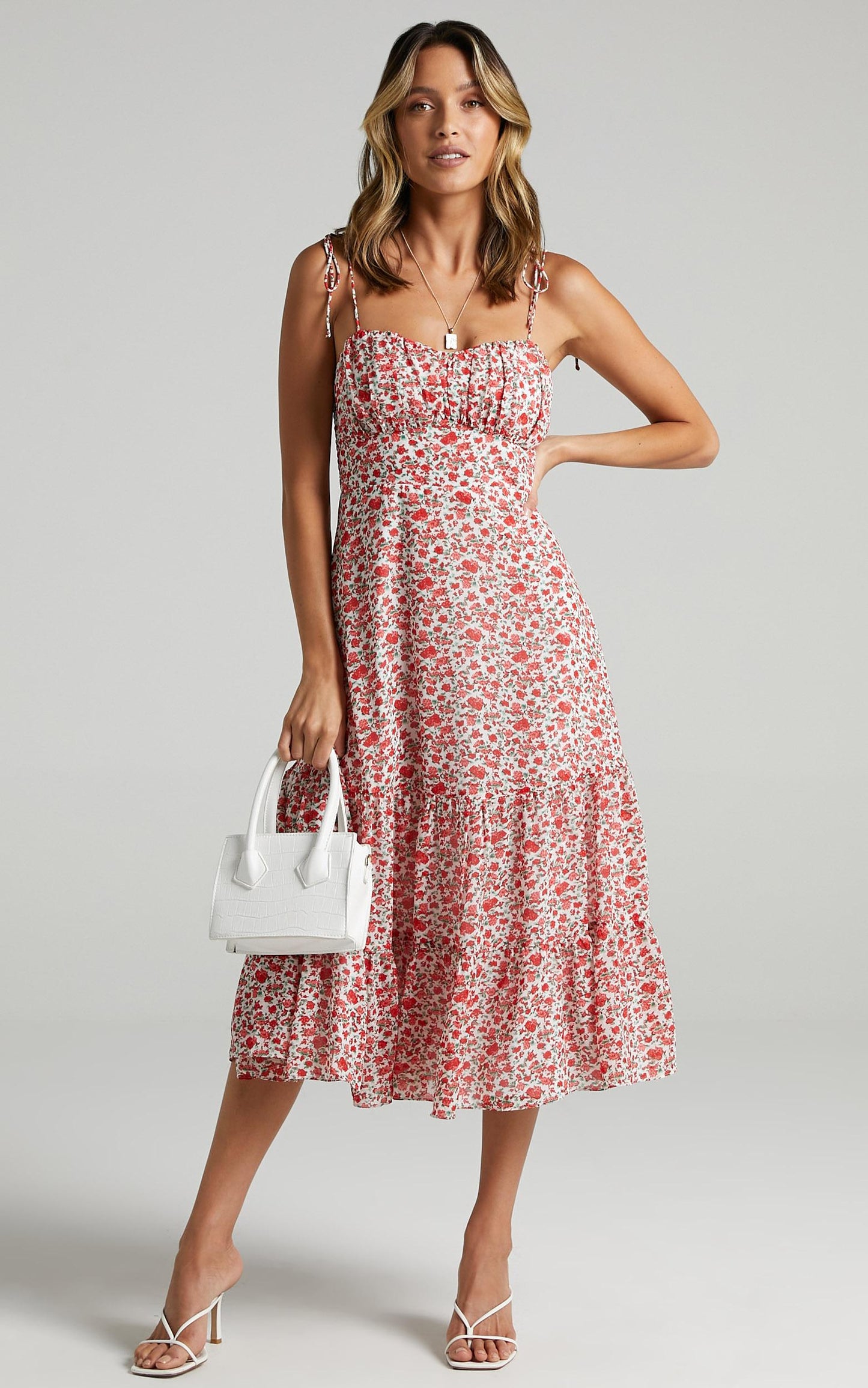 Monaco Sweetheart Midi Dress in White Floral